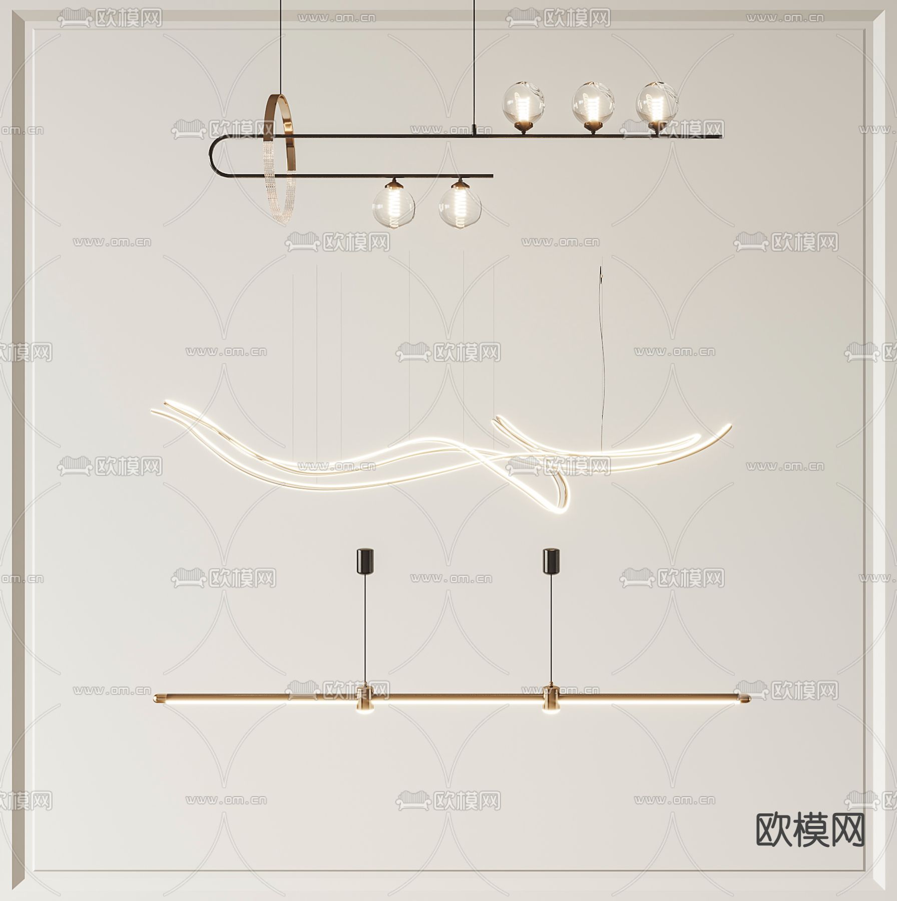 现代金属条形吊灯3d模型下载_ID12151562_3dmax免费模型-欧模网