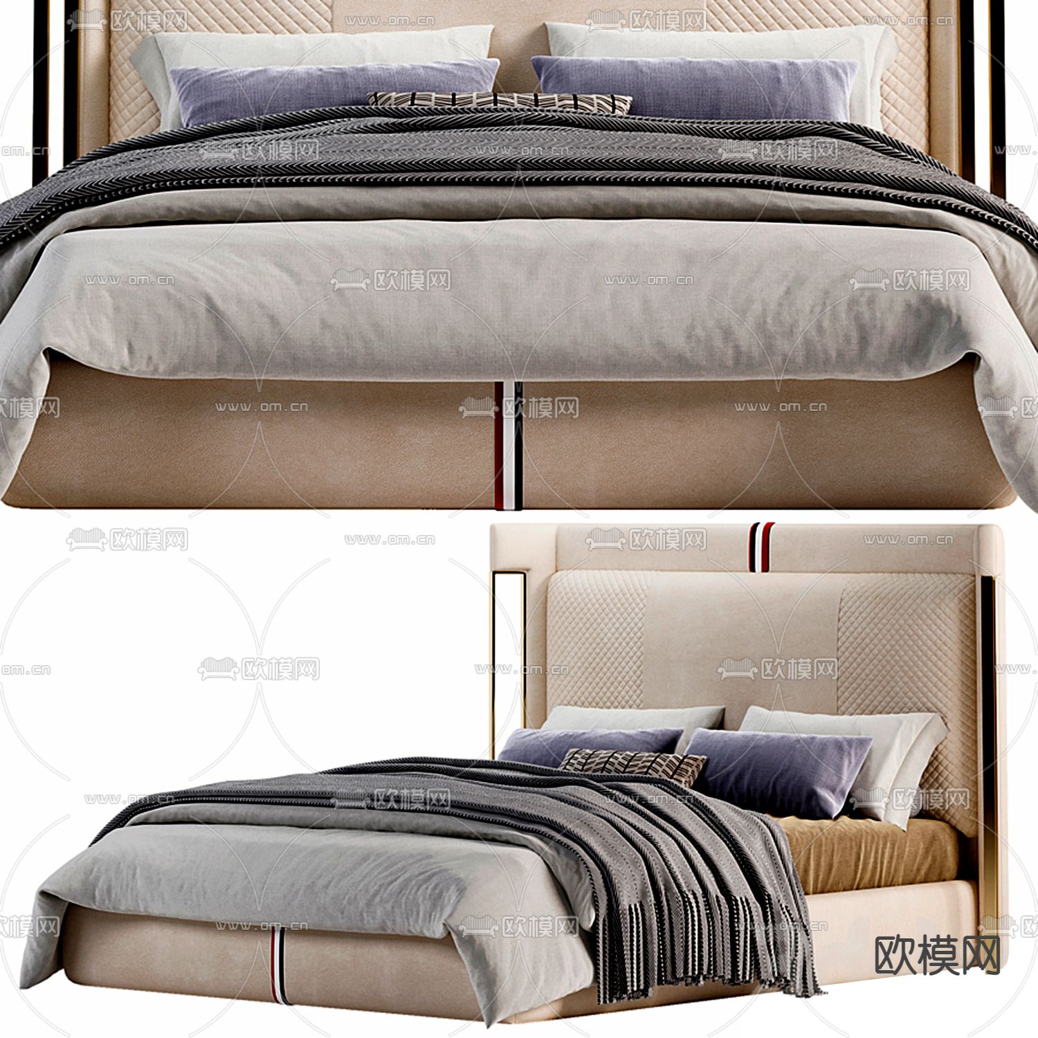 米洛提 Minotti双人床3d模型下载（渲染图2）