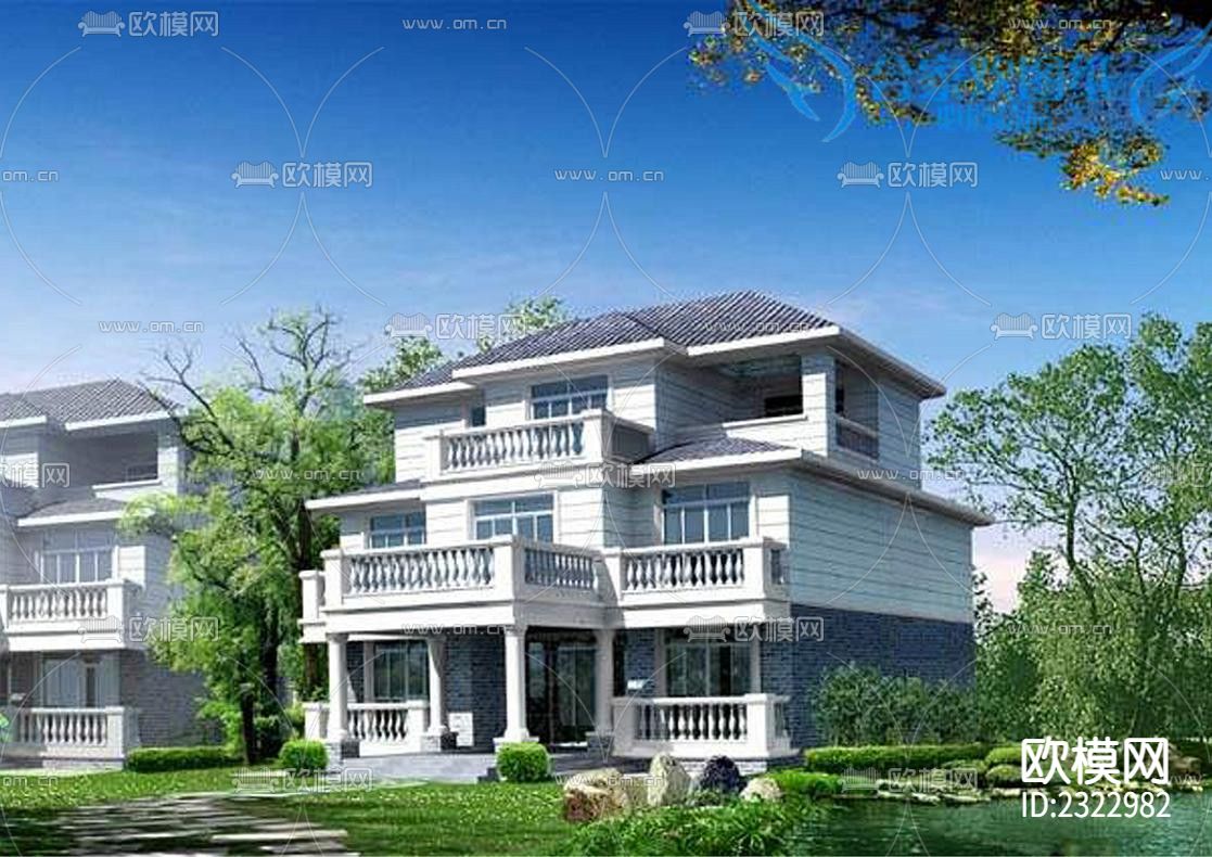 新农村别墅建筑结构水电CAD施工图下载（渲染图3）