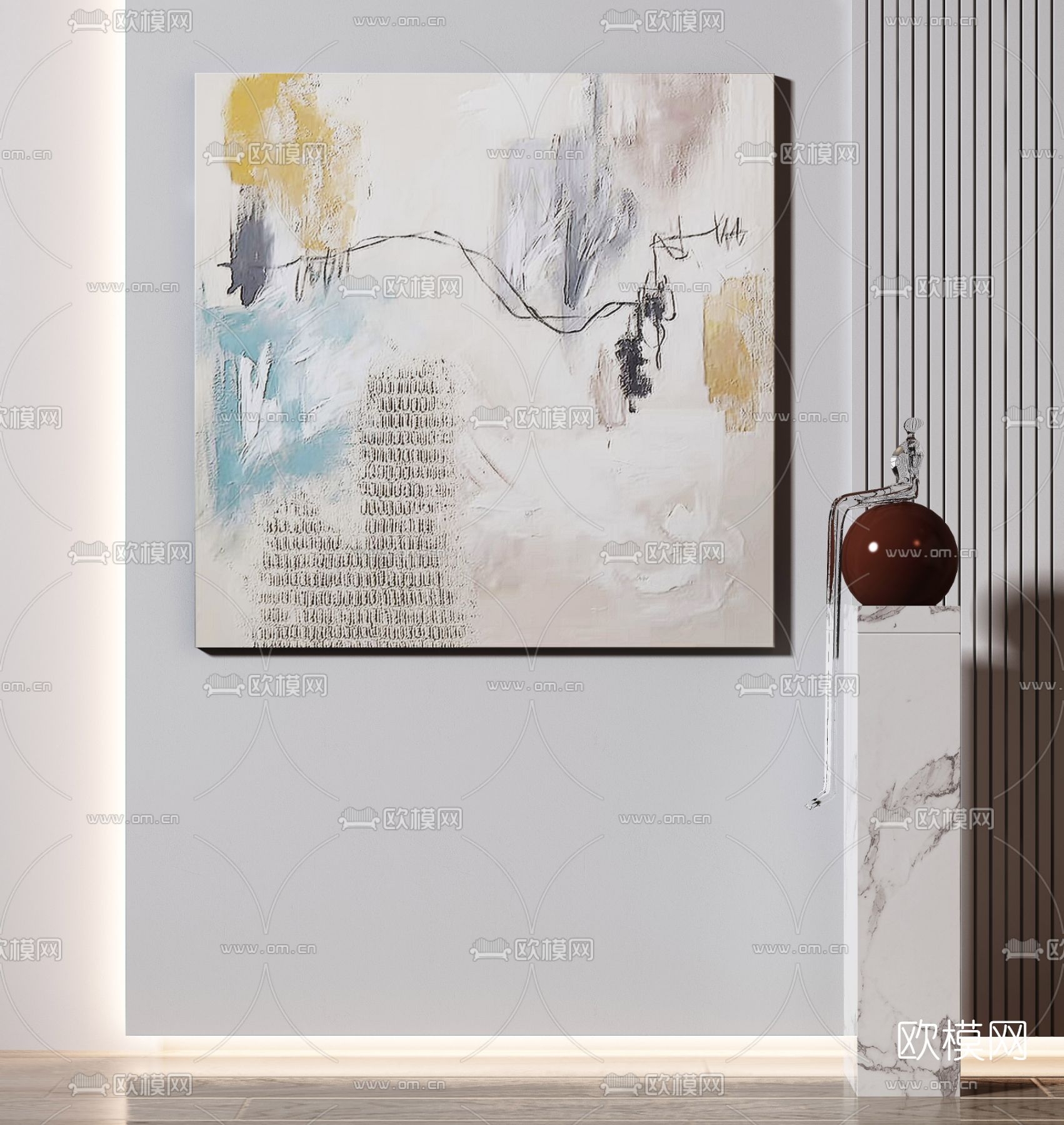 北欧抽象装饰画3d模型下载