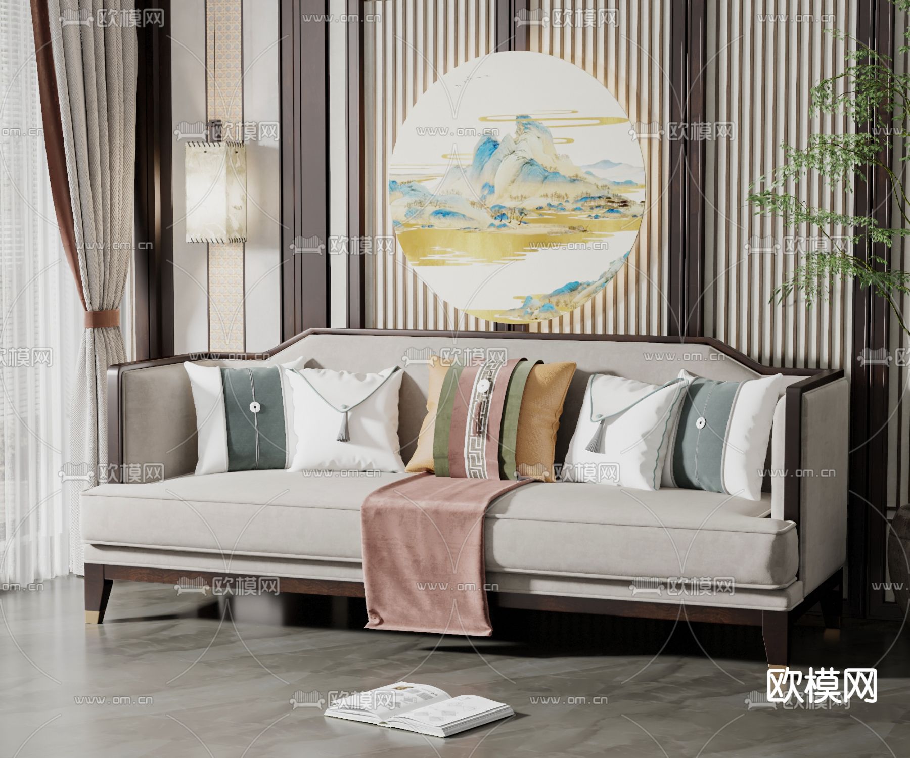 新中式灰色沙发3d模型下载