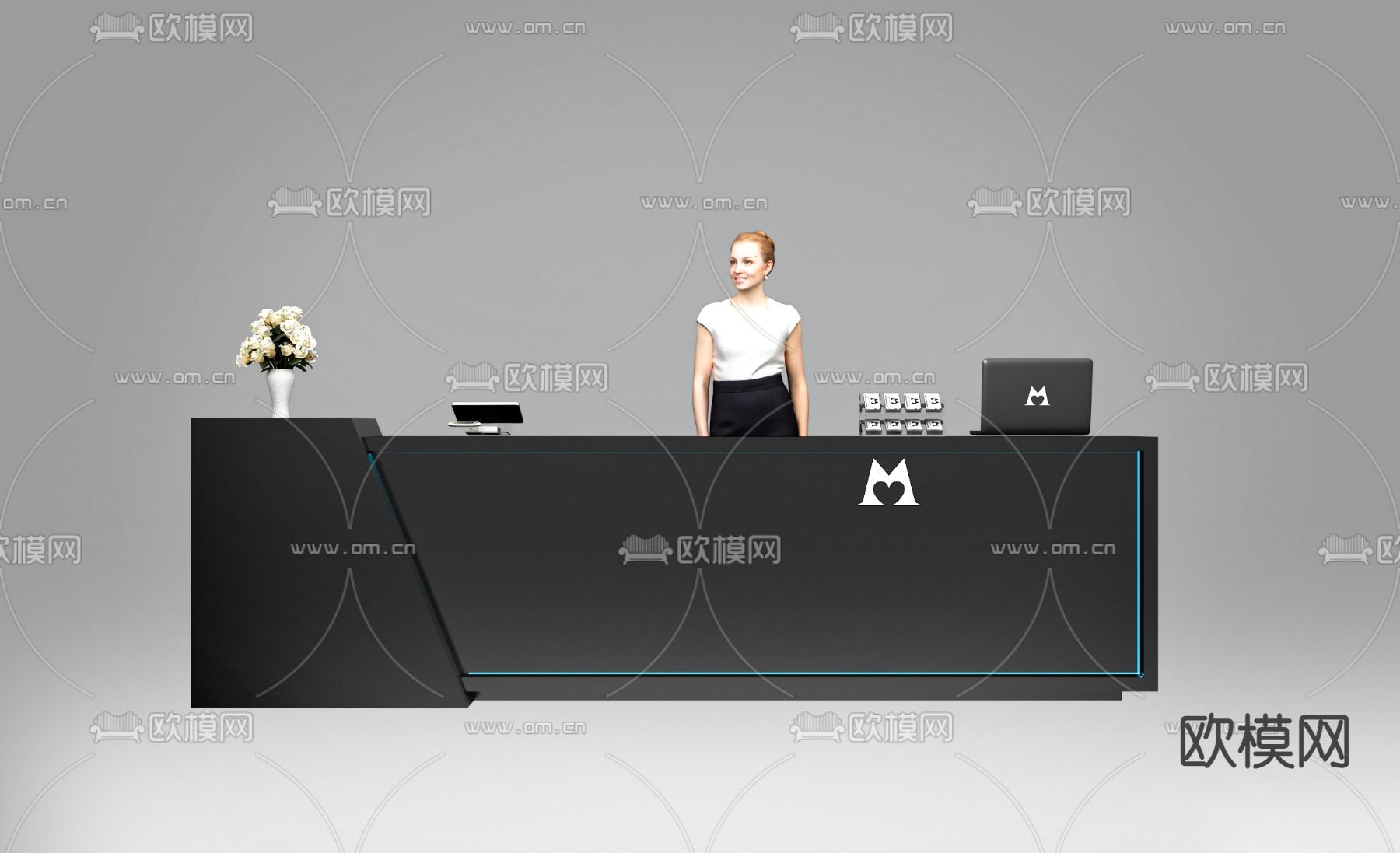 现代服务接待台su模型下载（渲染图1）