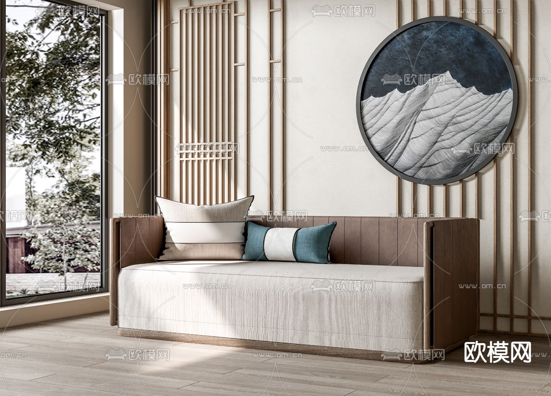 新中式双人沙发su模型下载（渲染图1）