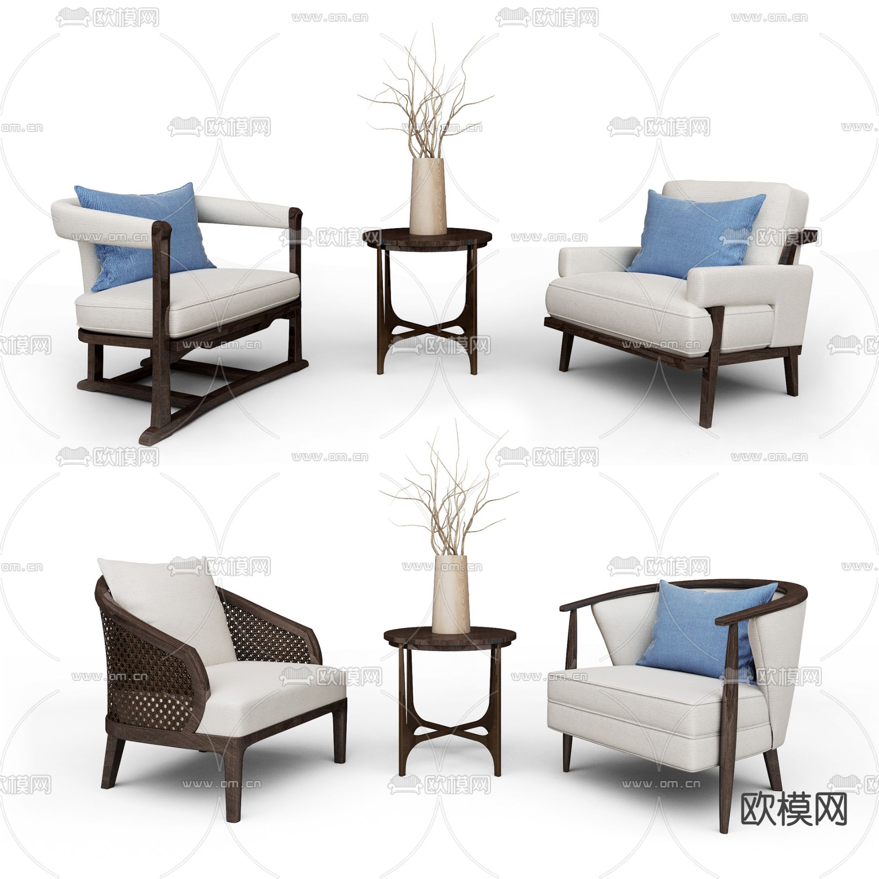 新中式实木休闲桌椅3d模型下载