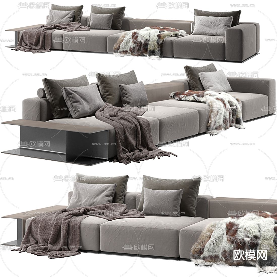 Poliform灰色沙发3d模型下载（渲染图1）