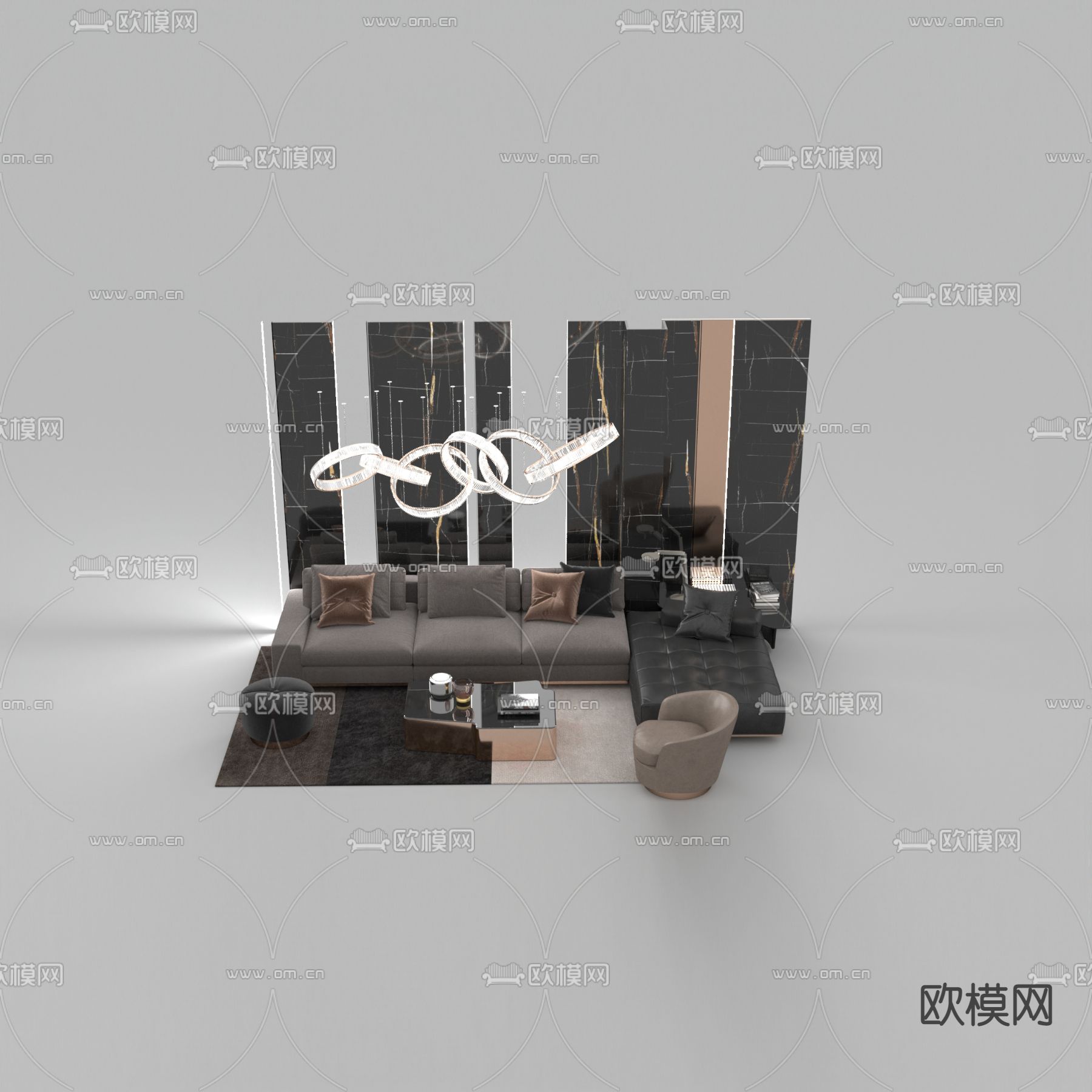 现代轻奢大理石背景墙多人沙发组合免费3d模型下载