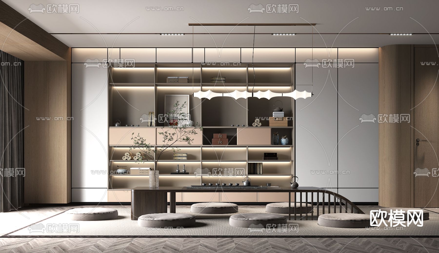 新中式茶室3d模型下载（渲染图1）