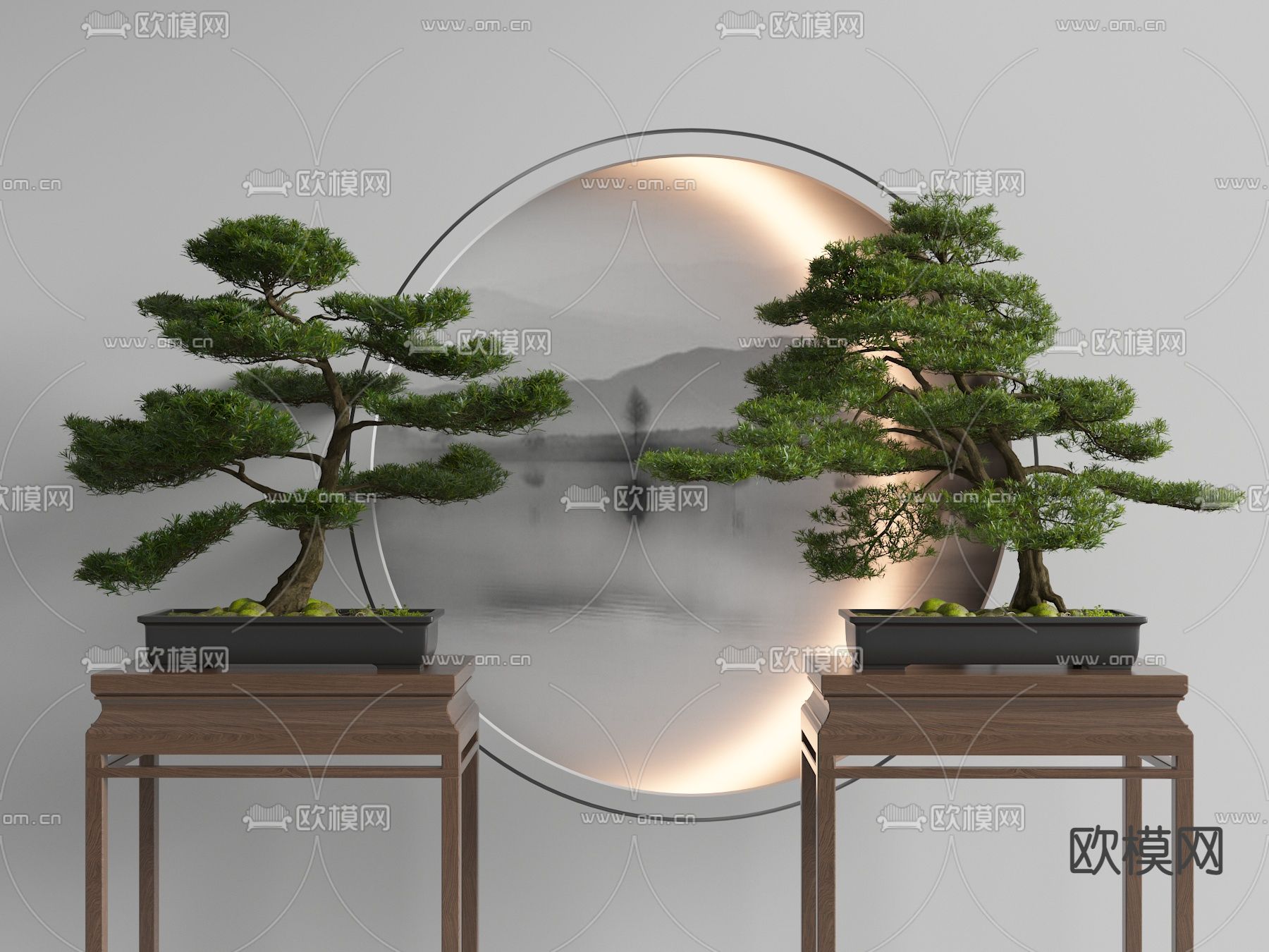 新中式松树盆栽 盆景3d模型下载_ID12153353_3dmax免费模型-欧模网