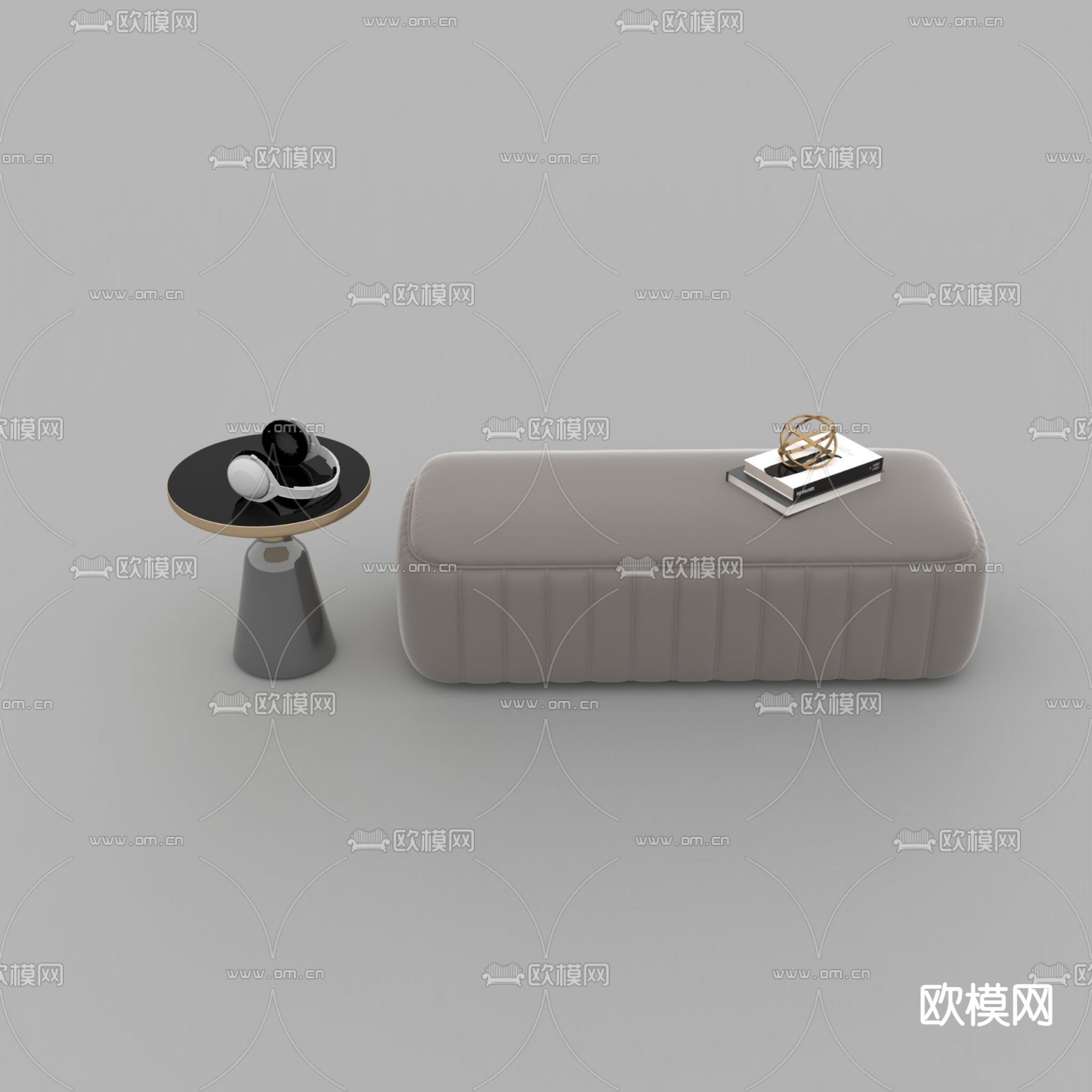 现代轻奢布艺沙发凳实木边几免费3d模型下载