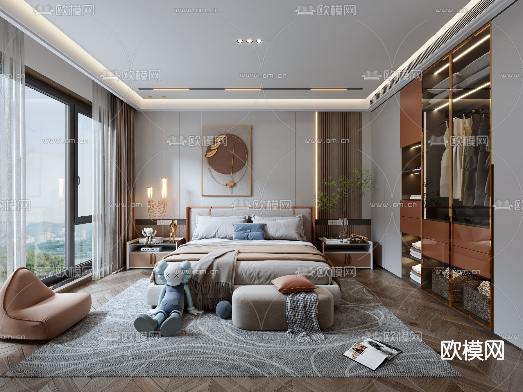 现代卧室 主人房3d模型下载_ID12153756_3dmax免费模型-欧模网