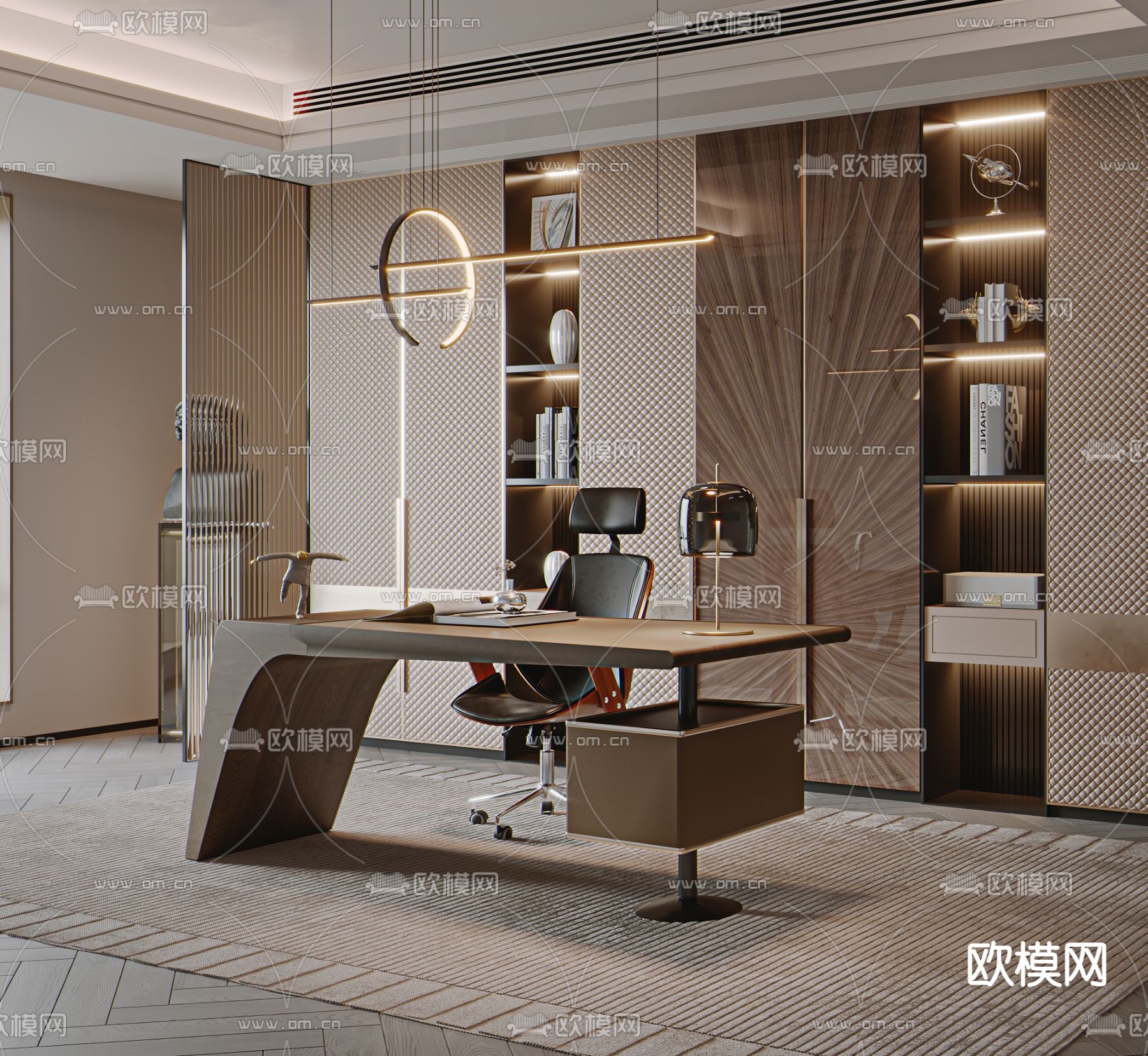 轻奢书房3d模型下载（渲染图2）