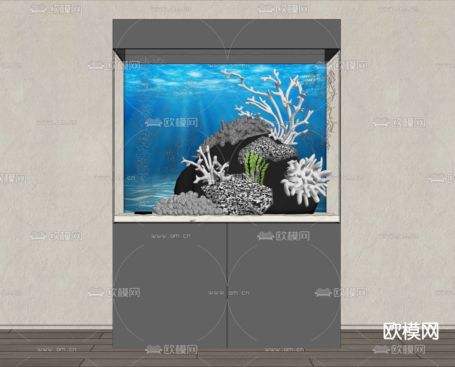 现代鱼缸 水族箱su模型下载（渲染图2）