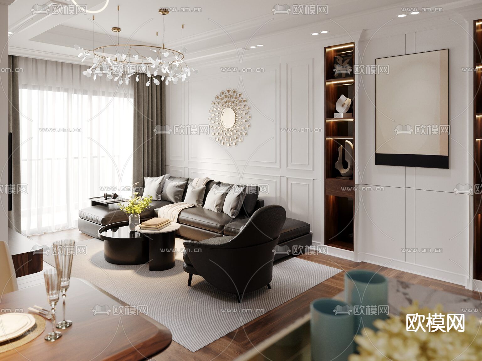 新中式轻奢创意公寓免费3d模型下载（渲染图8）