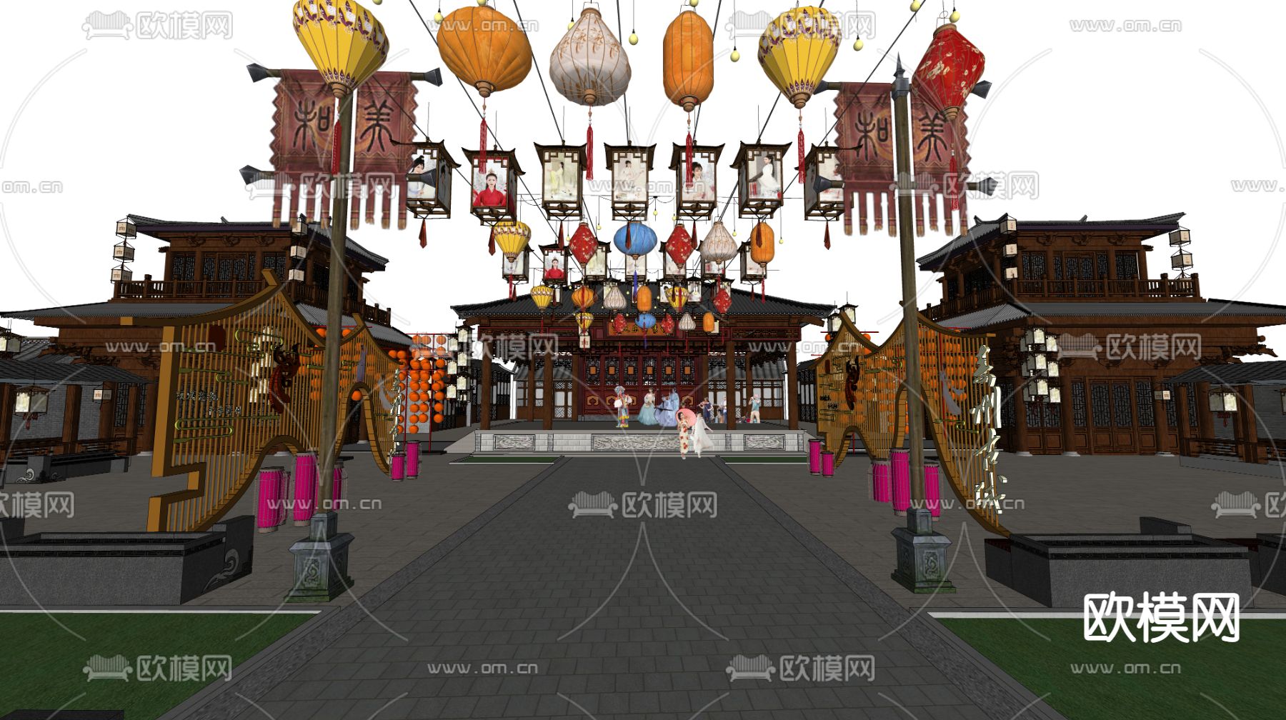 中式乡村戏台 戏楼su模型下载（渲染图3）