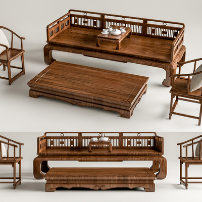 中式红木组合沙发su模型