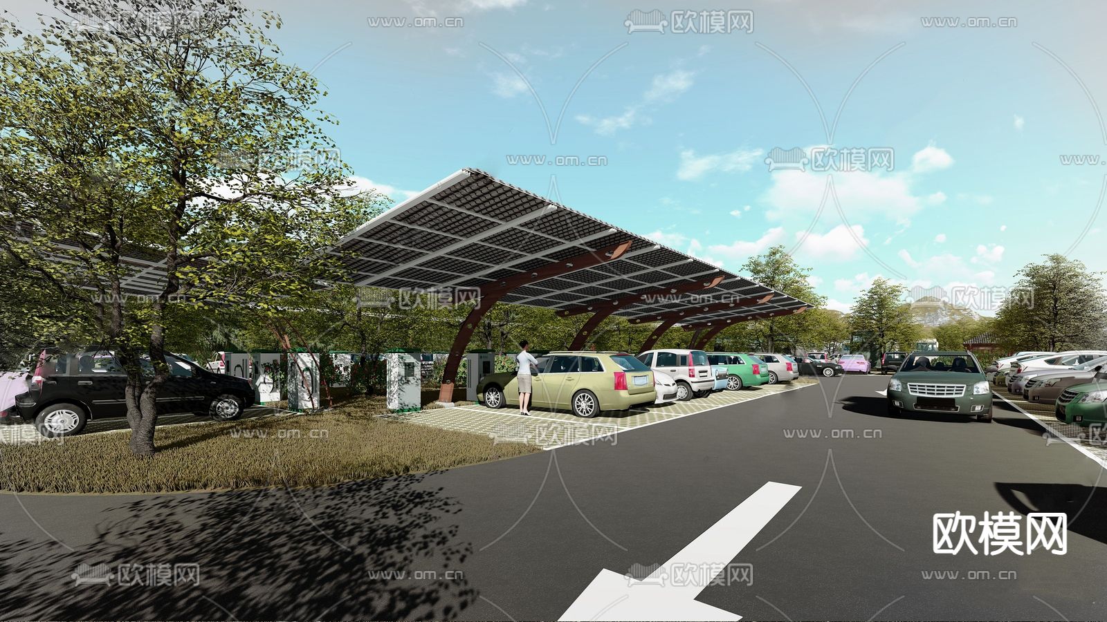 现代停车场su模型下载（渲染图2）