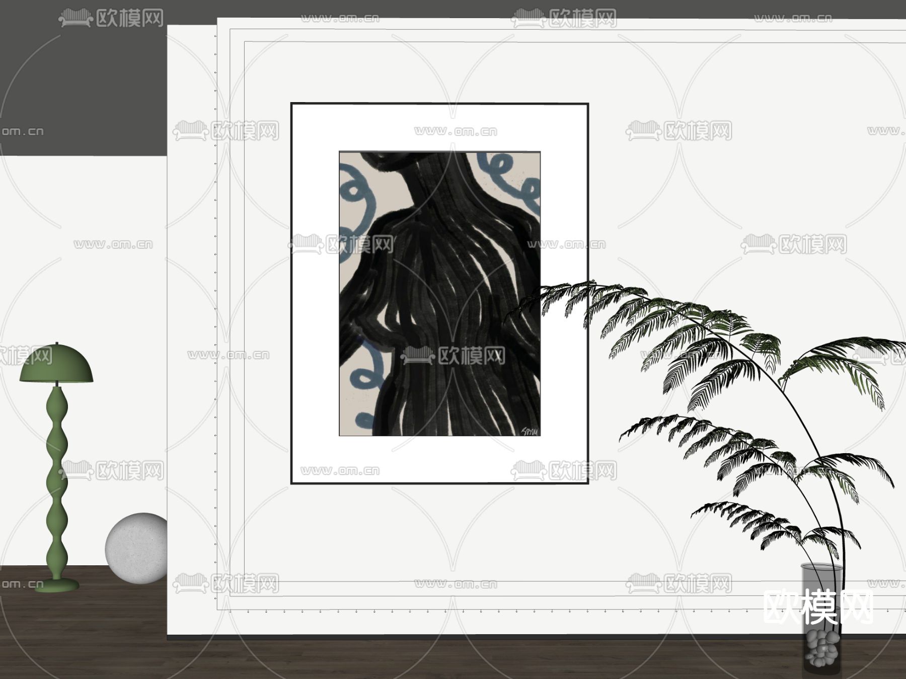 现代装饰挂画su模型下载（渲染图2）