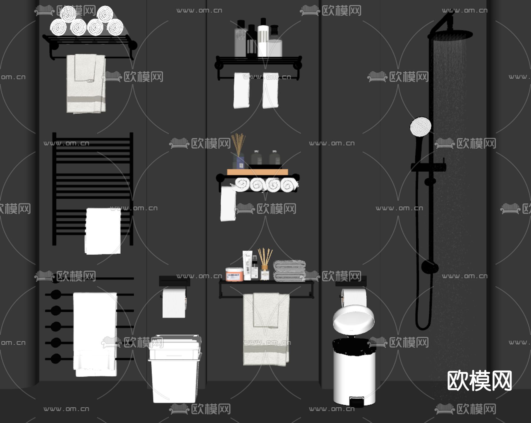 现代毛巾架 淋浴头 卫浴用品su模型下载（渲染图2）
