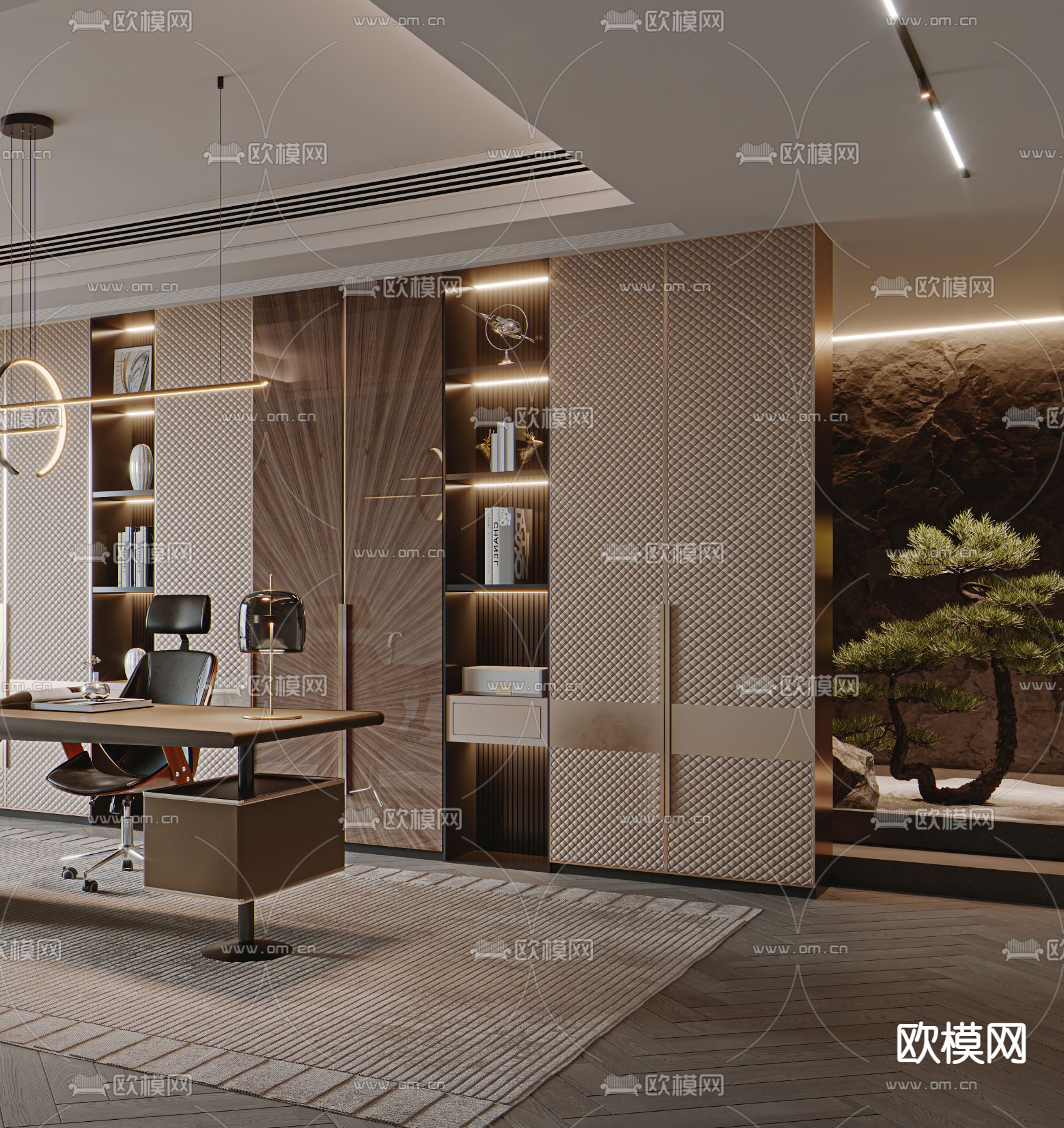 轻奢书房3d模型下载（渲染图4）