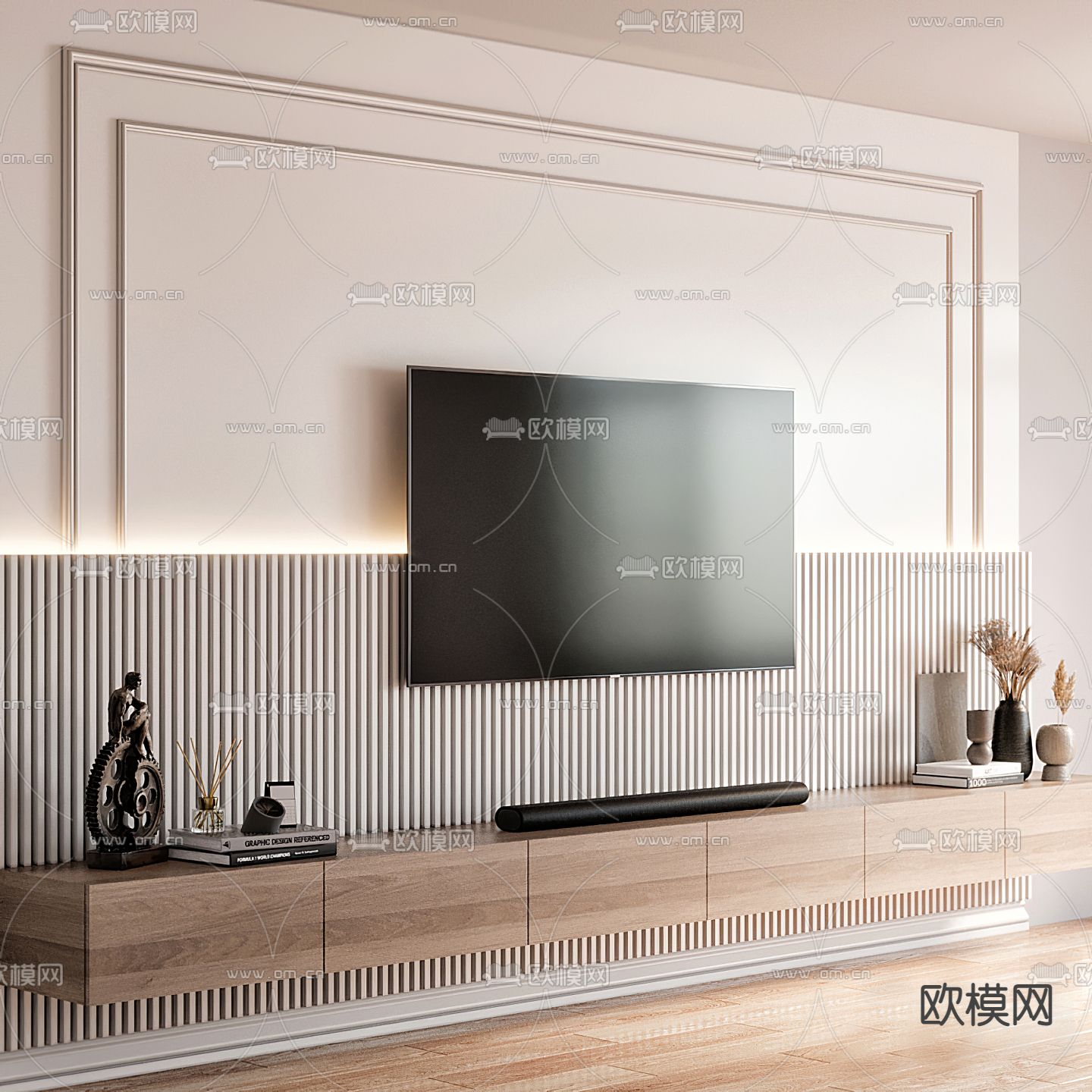 Bonaldo 奶油风电视背景墙3d模型下载（渲染图3）