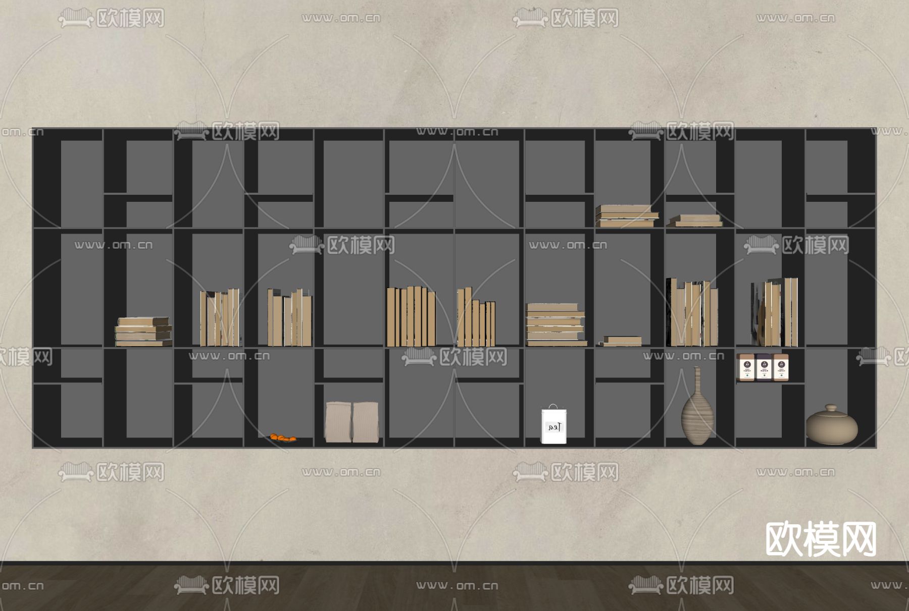 侘寂风书柜su模型下载（渲染图3）