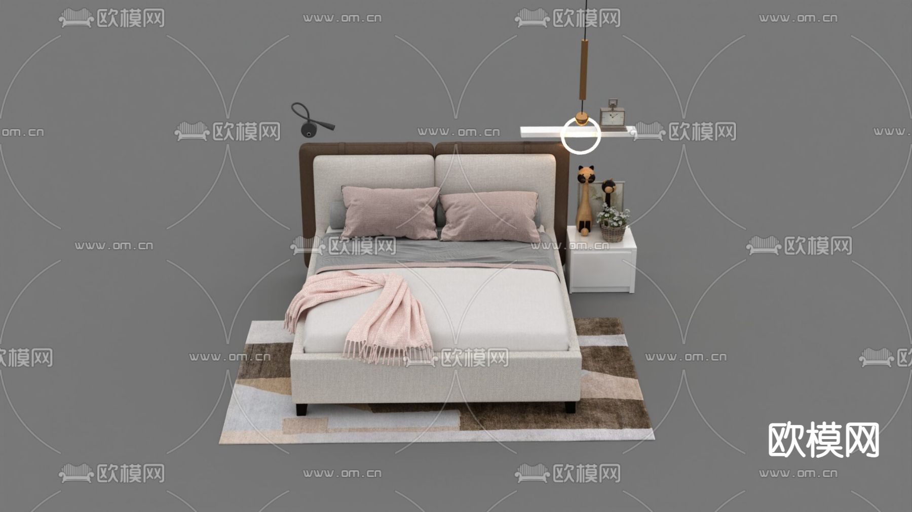 现代轻奢创意双人床免费3d模型下载