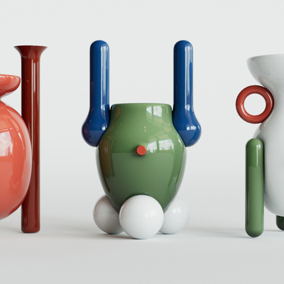  现代彩色陶瓷器皿su模型 