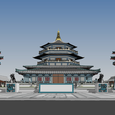  中式古建筑塔楼su模型 