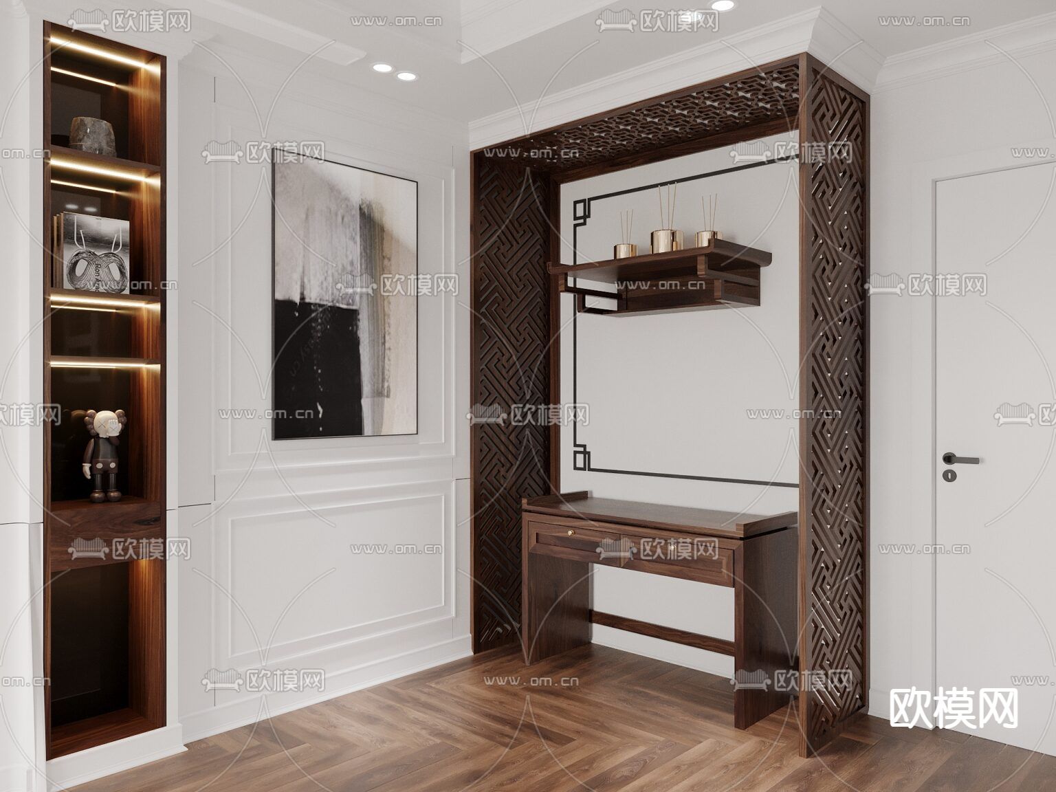 新中式轻奢创意公寓免费3d模型下载（渲染图5）