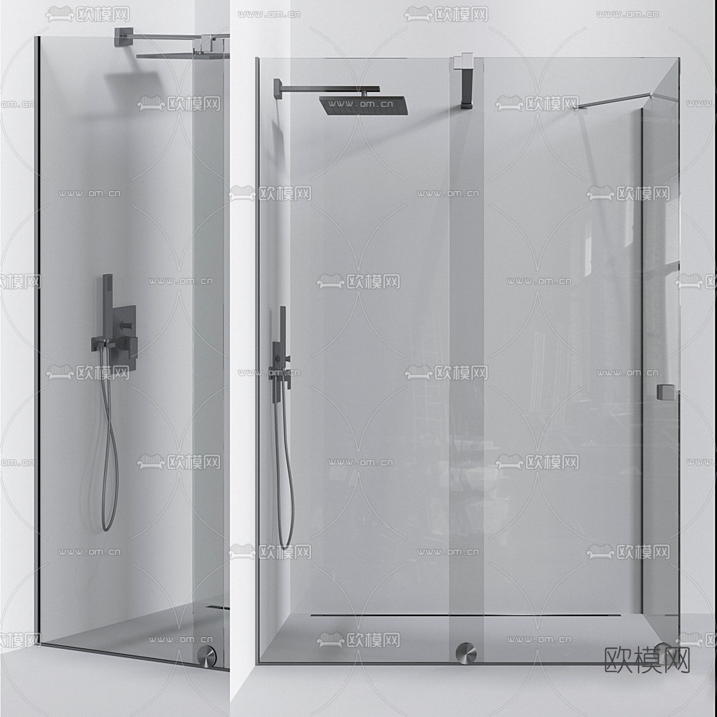 现代淋浴间  淋浴花洒3d模型下载（渲染图1）