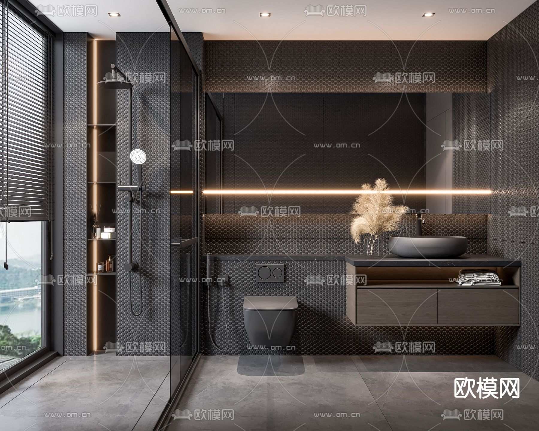 高级灰卫生间浴室su模型下载（渲染图1）