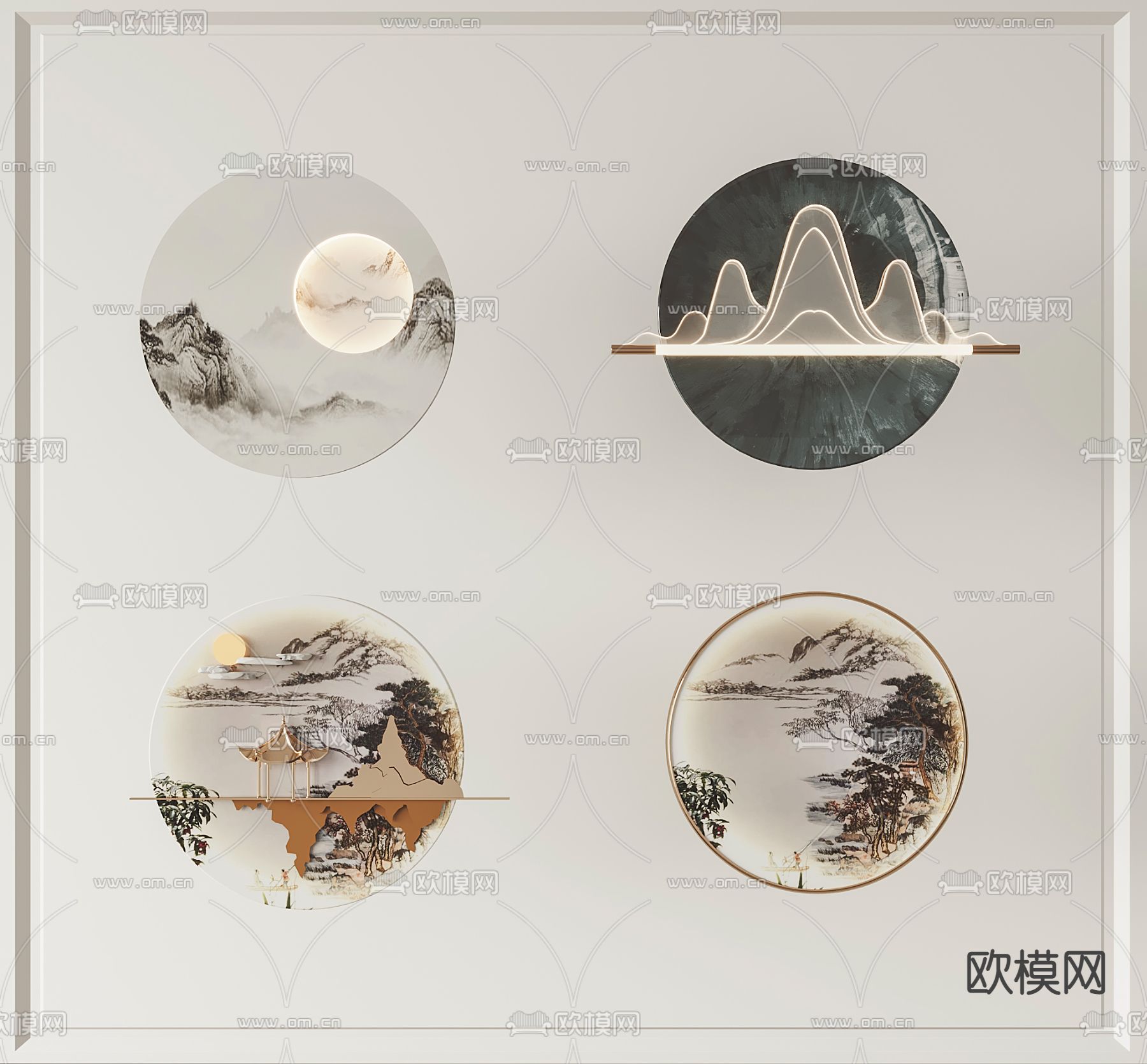 新中式高山墙饰挂件3d模型下载