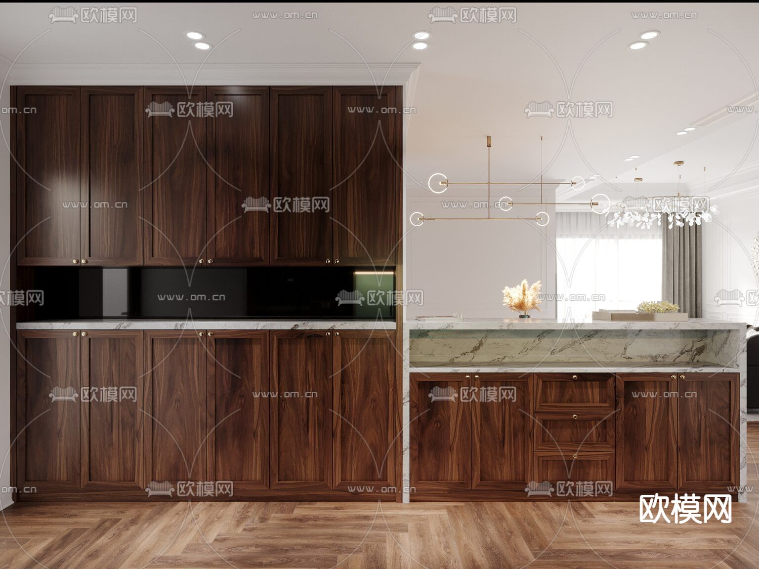 新中式轻奢创意公寓免费3d模型下载（渲染图3）