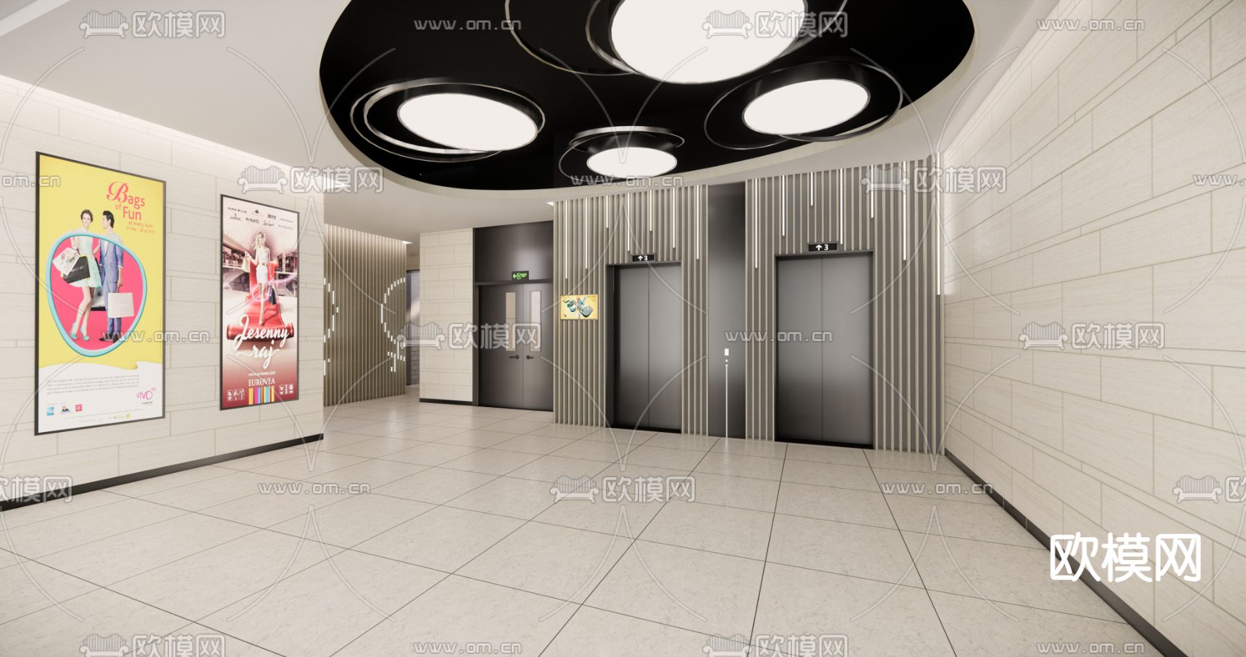 现代商场电梯厅su模型下载_ID12151281_sketchup模型下载-欧模网