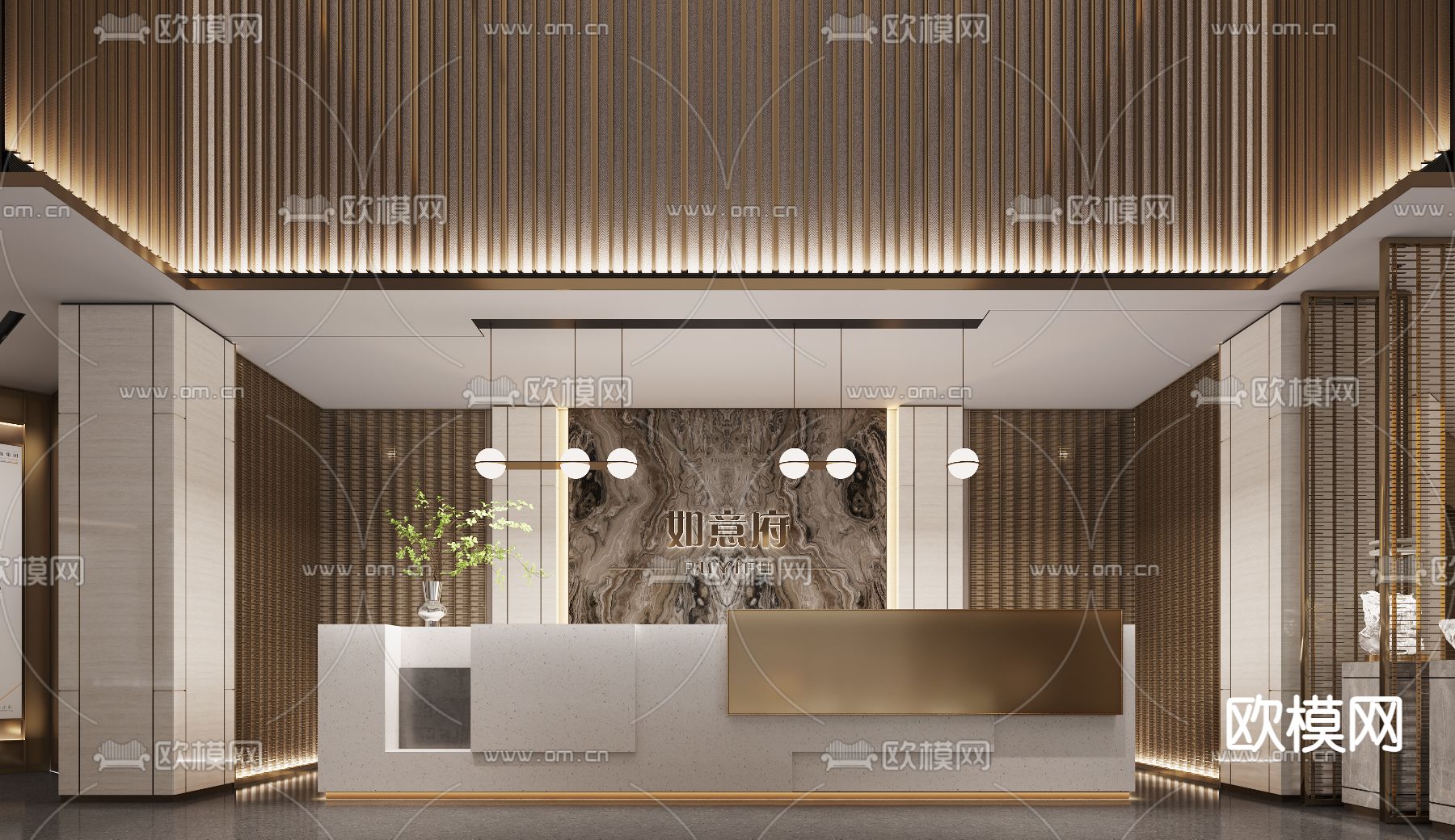 新中式售楼处 沙盘区3d模型