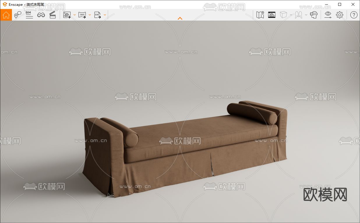 美式床尾凳脚踏su模型下载（渲染图3）