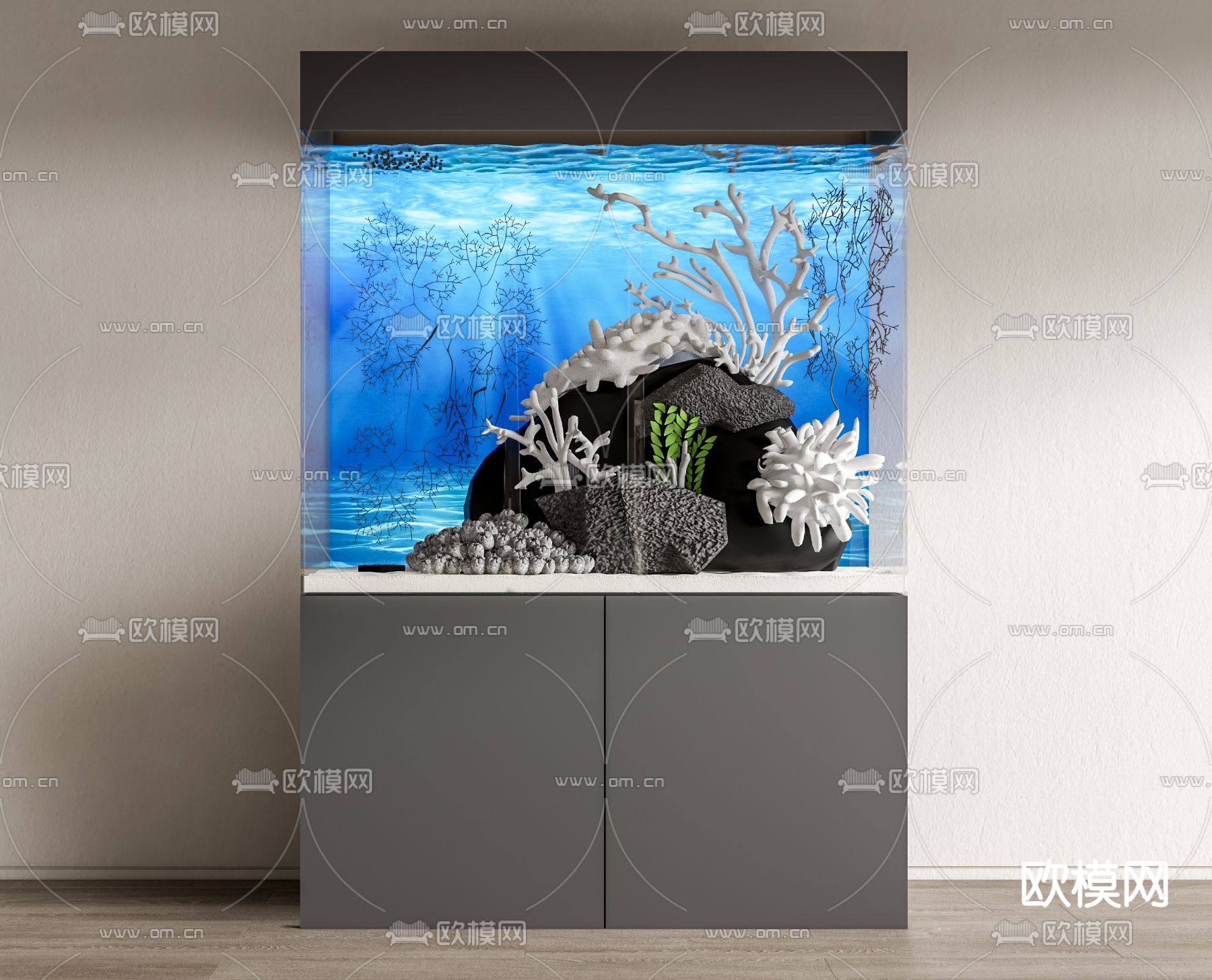 现代鱼缸 水族箱su模型下载（渲染图1）