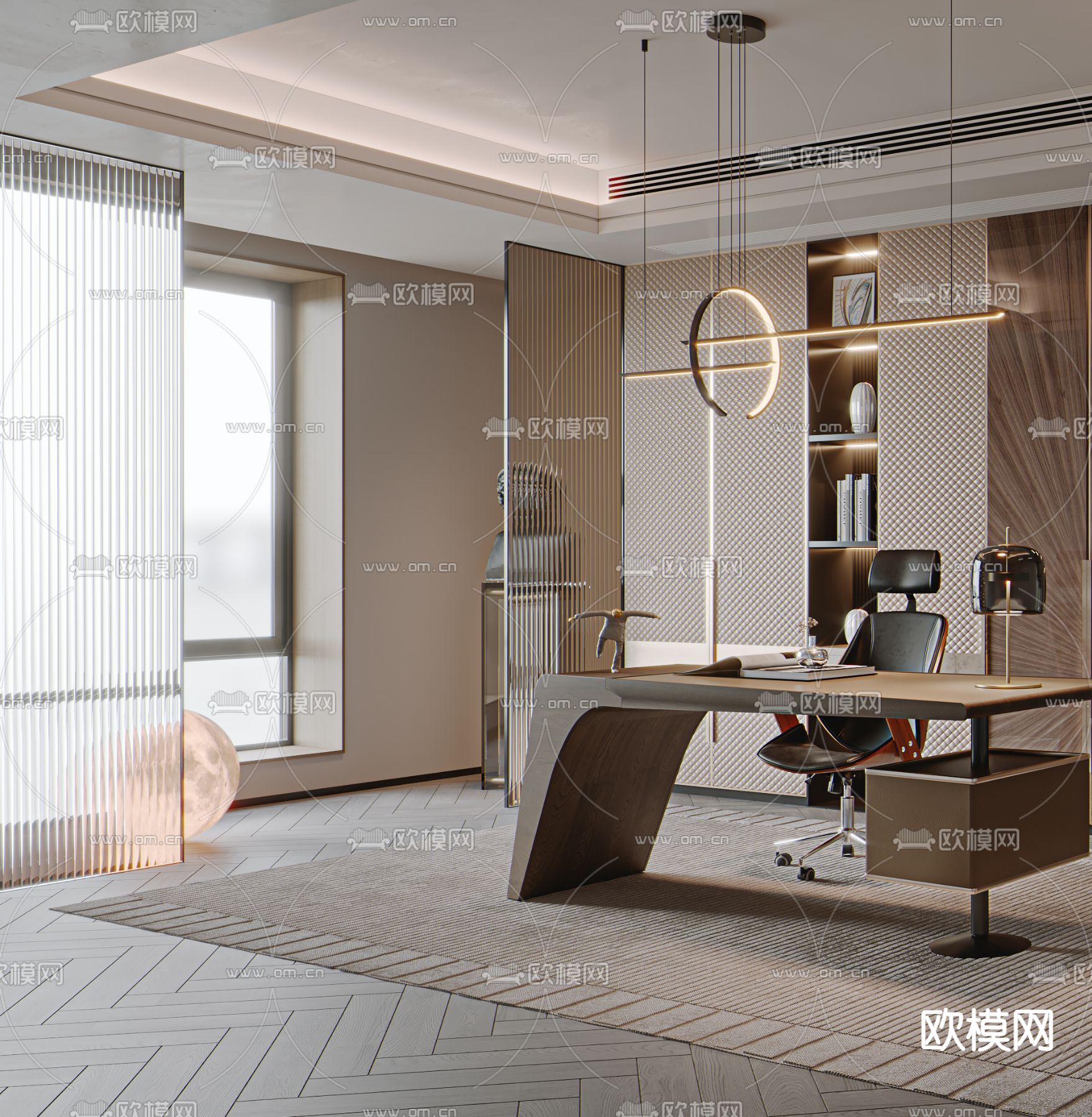 轻奢书房3d模型下载（渲染图3）