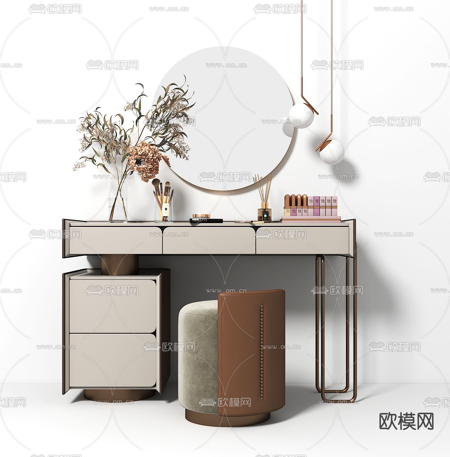 现代化妆台 梳妆台3d模型下载_ID12154518_3dmax免费模型-欧模网
