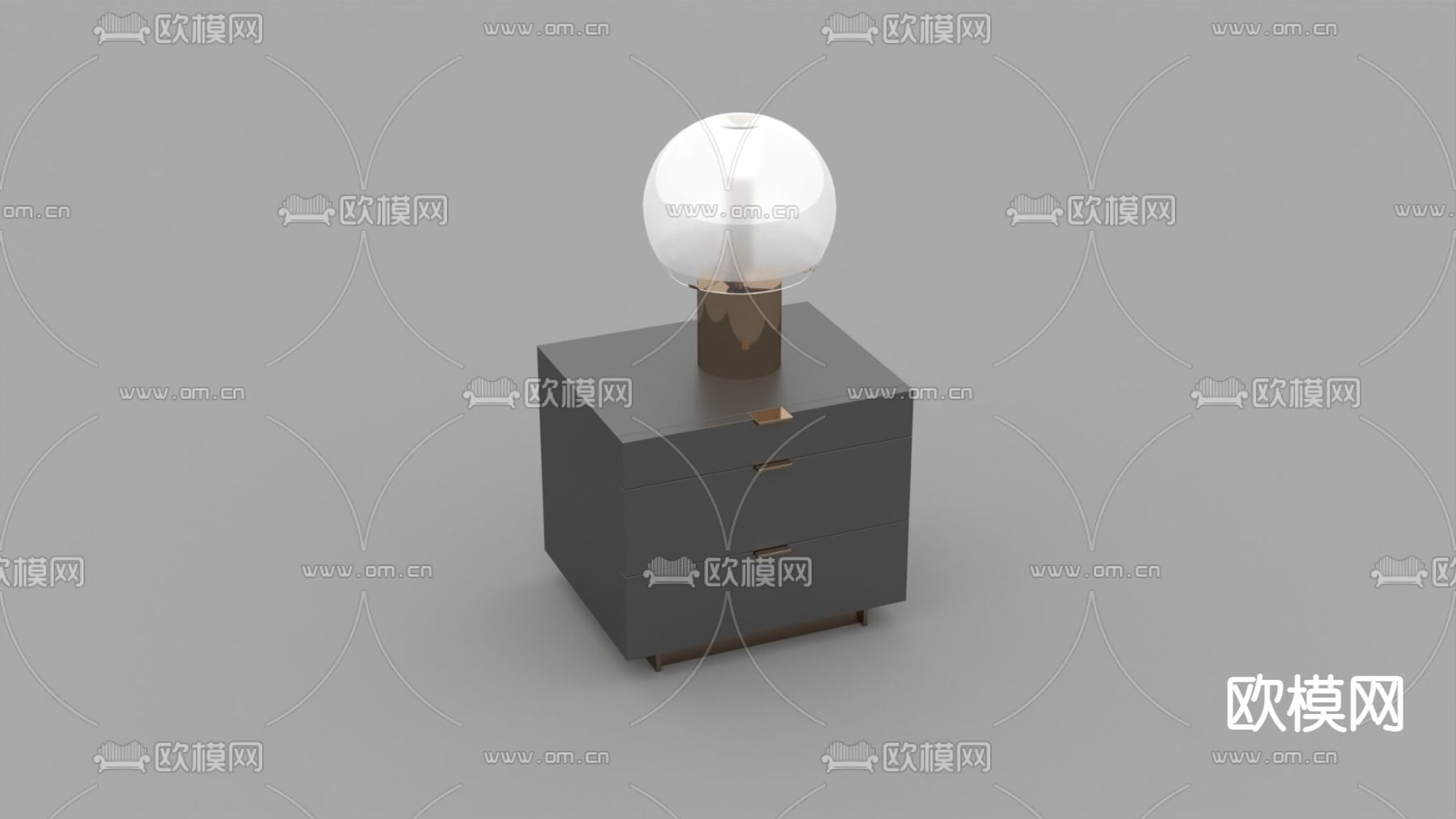 现代轻奢实木不锈钢床头柜免费3d模型下载