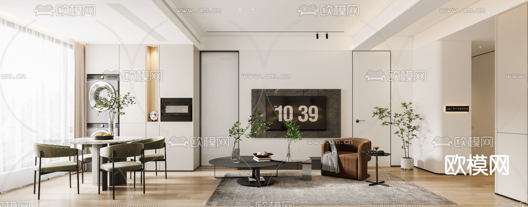 现代客厅餐厅3d模型下载（渲染图2）