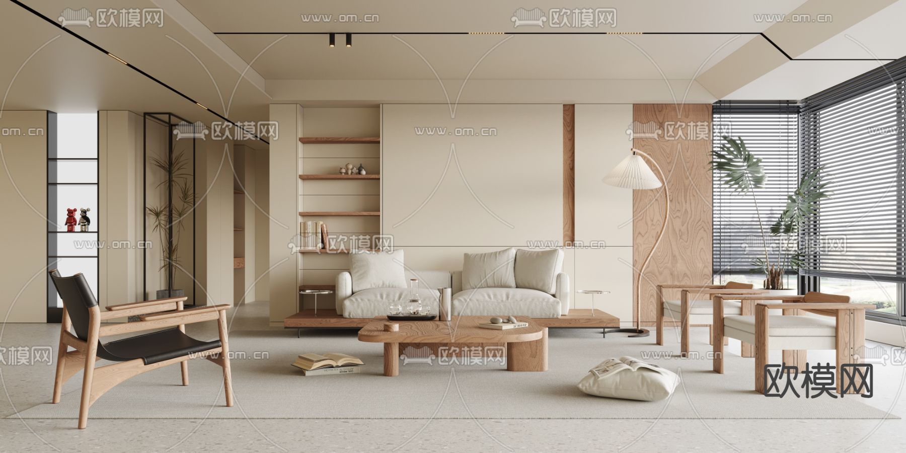 侘寂风客厅3d模型下载（渲染图1）