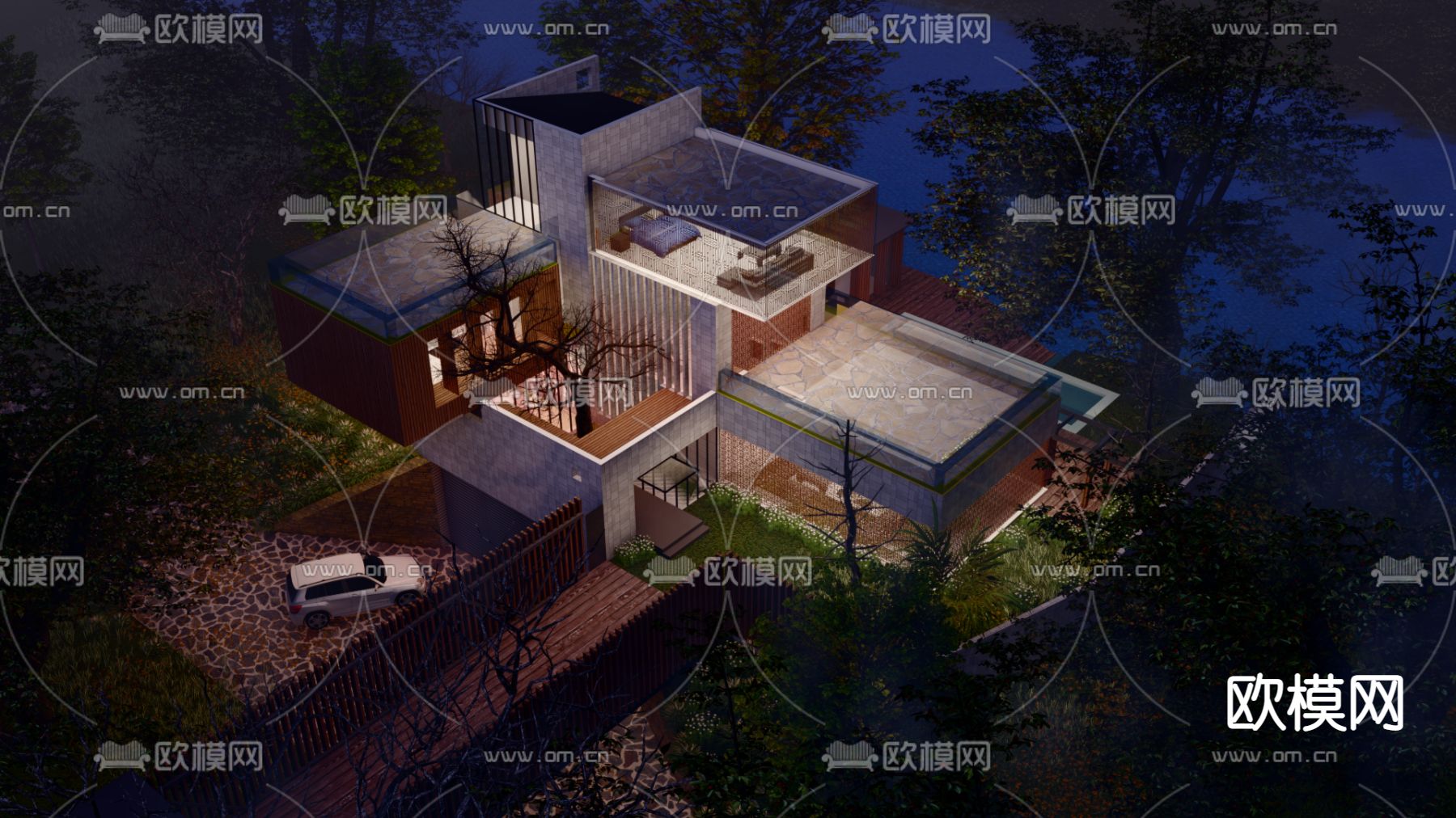 现代别墅外观su模型下载（渲染图1）