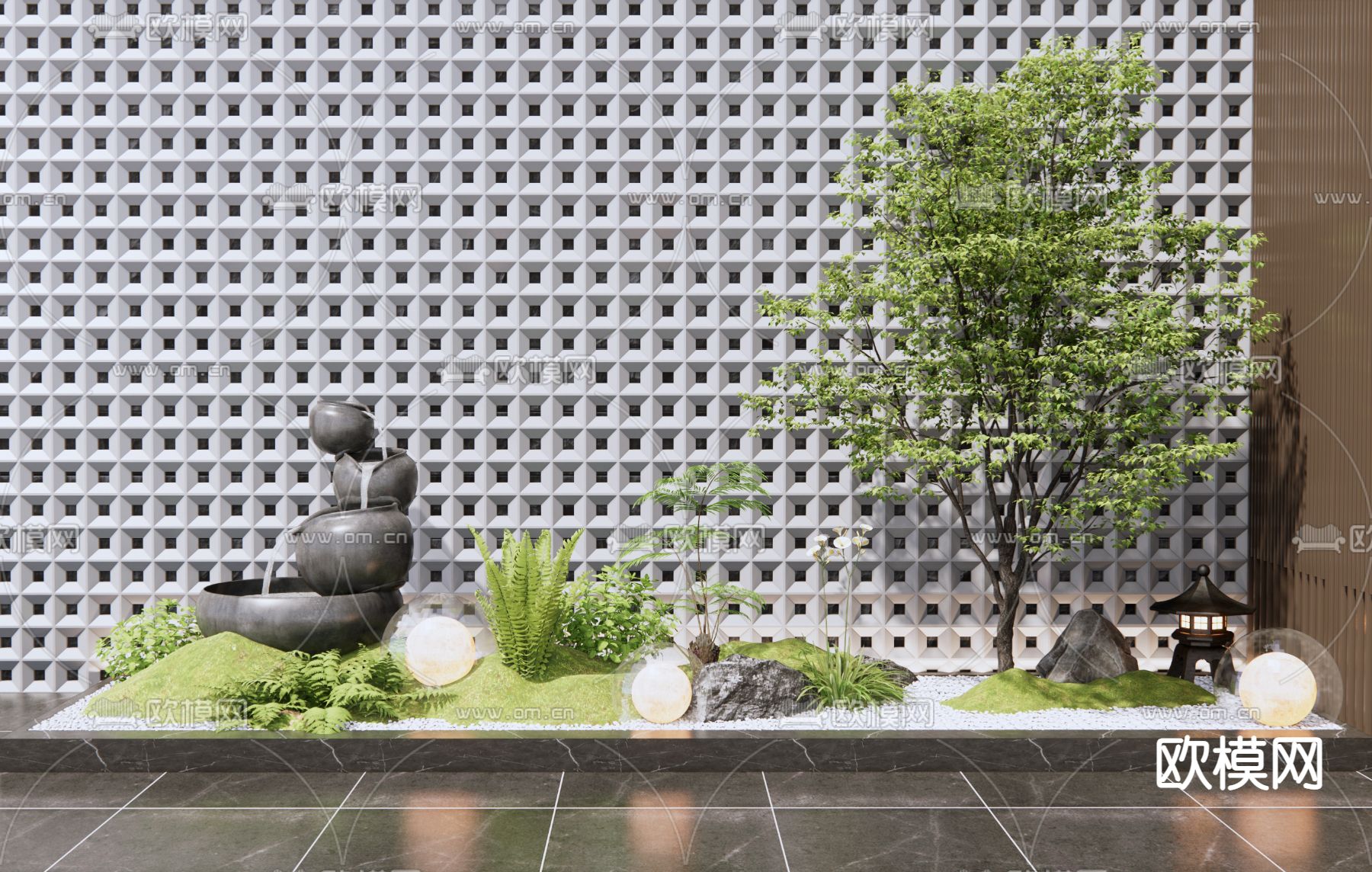 现代庭院植物景观小品su模型下载_ID12146582_sketchup模型下载-欧模网