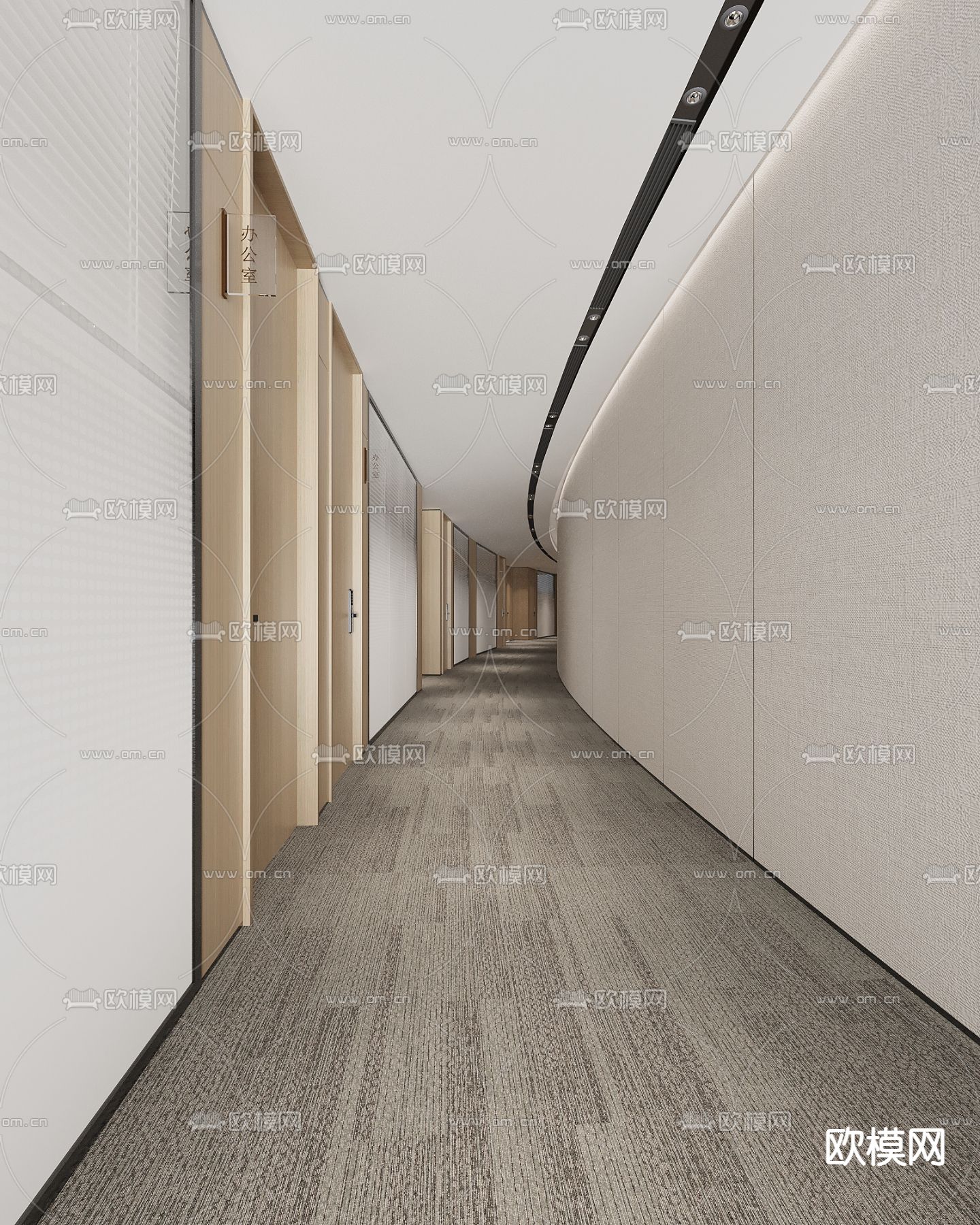 现代办公走廊过道3d模型下载