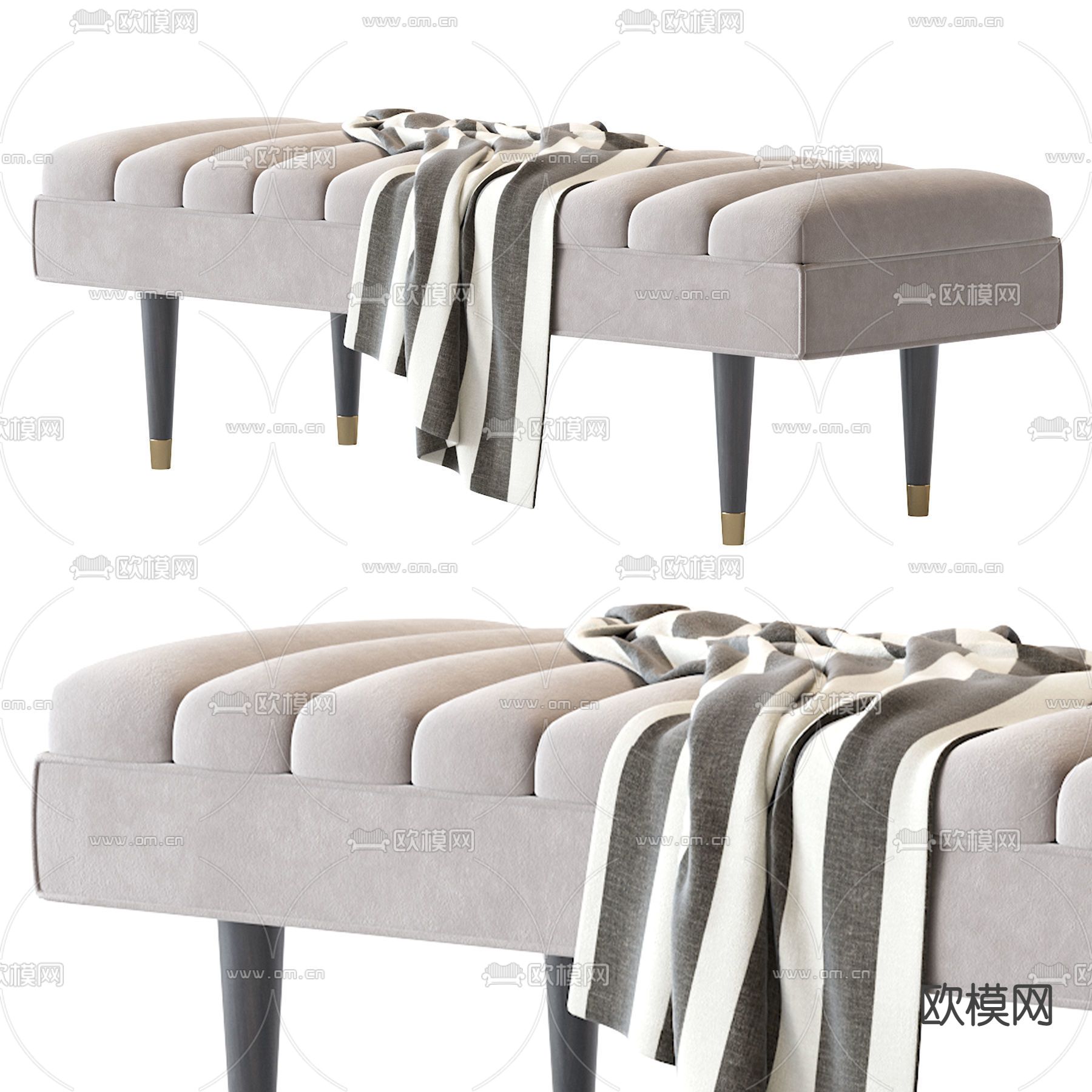 现代沙发凳 脚踏3d模型下载（渲染图2）