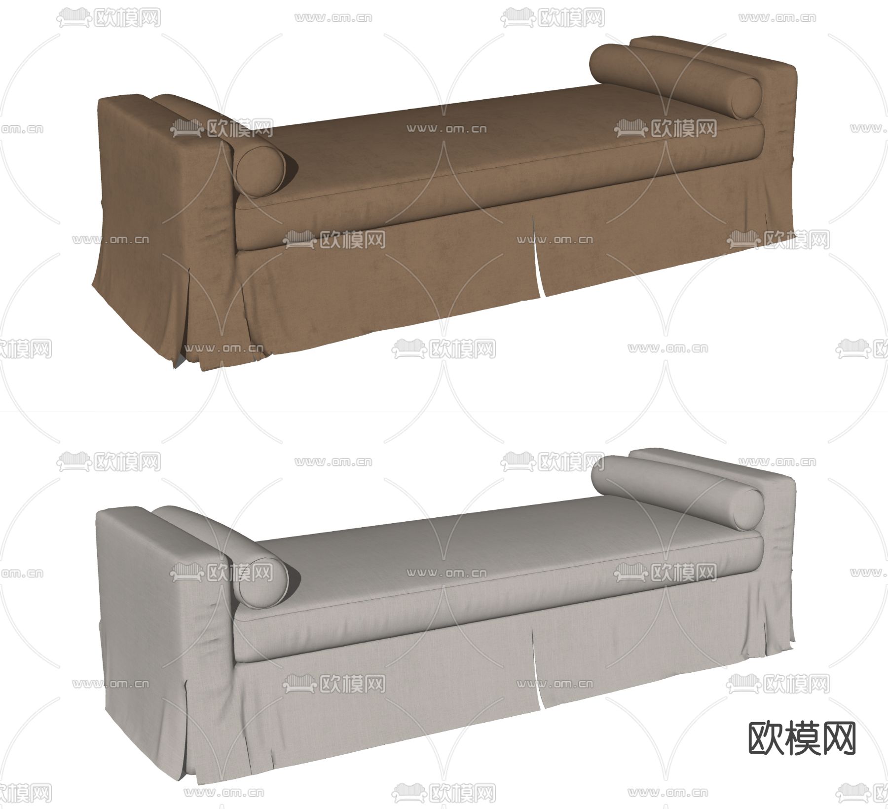 美式床尾凳脚踏su模型下载（渲染图2）