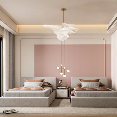  侘寂酒店双床房su模型 