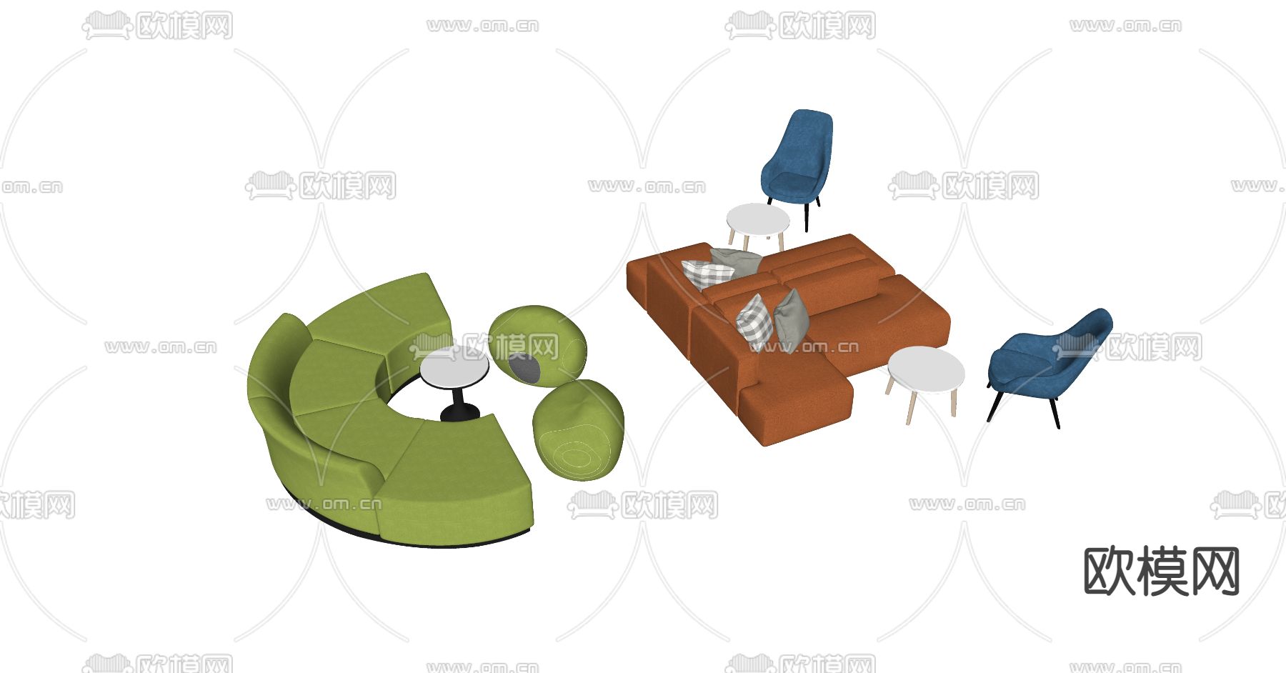 现代办公沙发su模型下载（渲染图2）