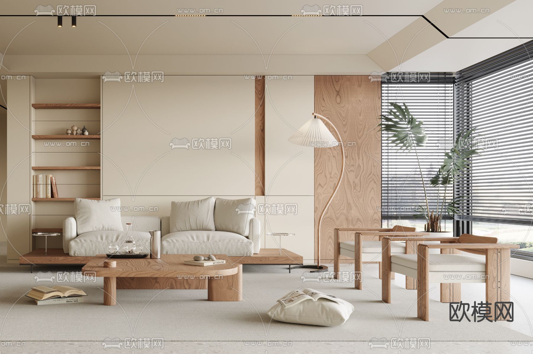 侘寂风客厅3d模型下载（渲染图3）